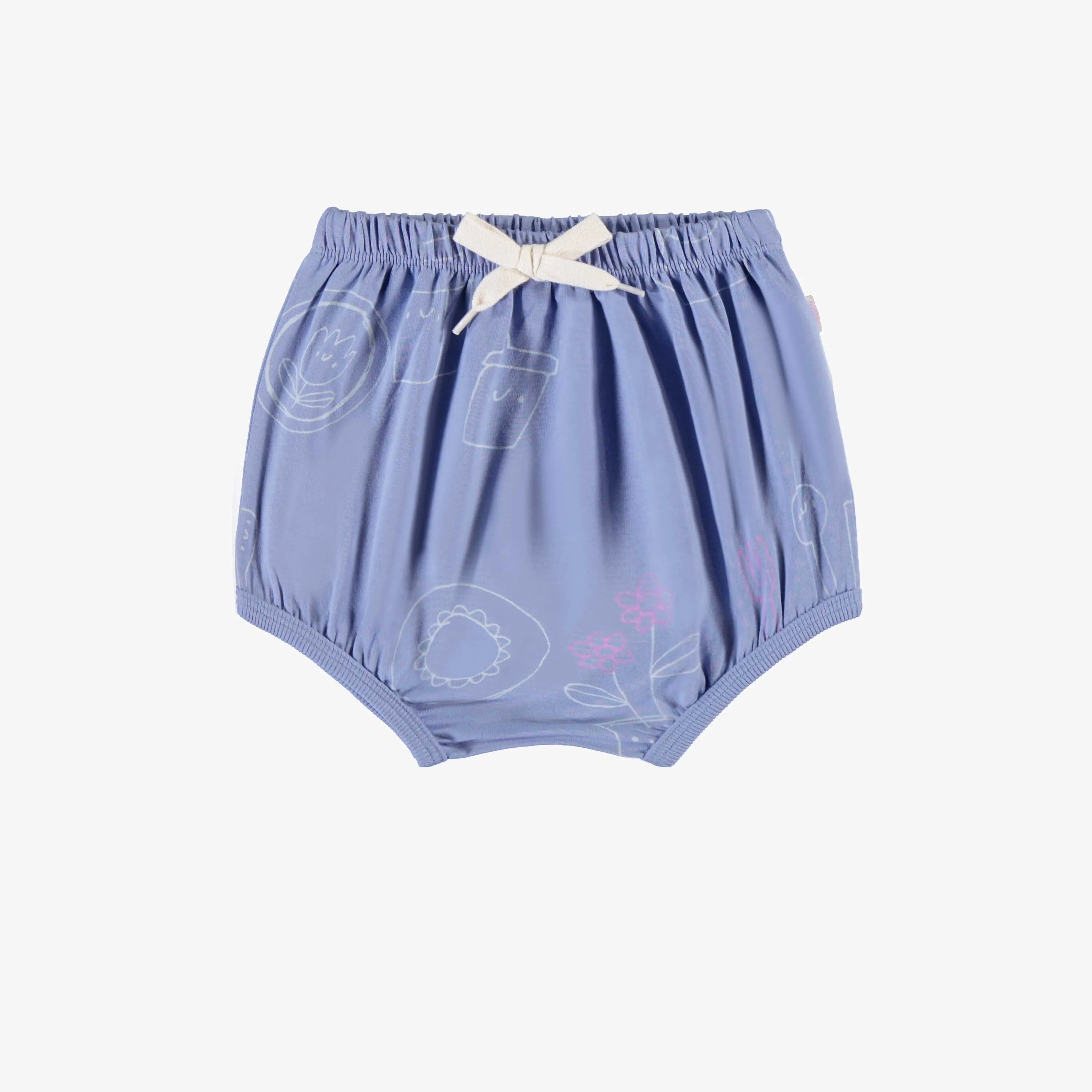 Bloomer bleu lavande à motif en coton extensible, bébé || Lavender blue patterned bloomer in stretch cotton, baby