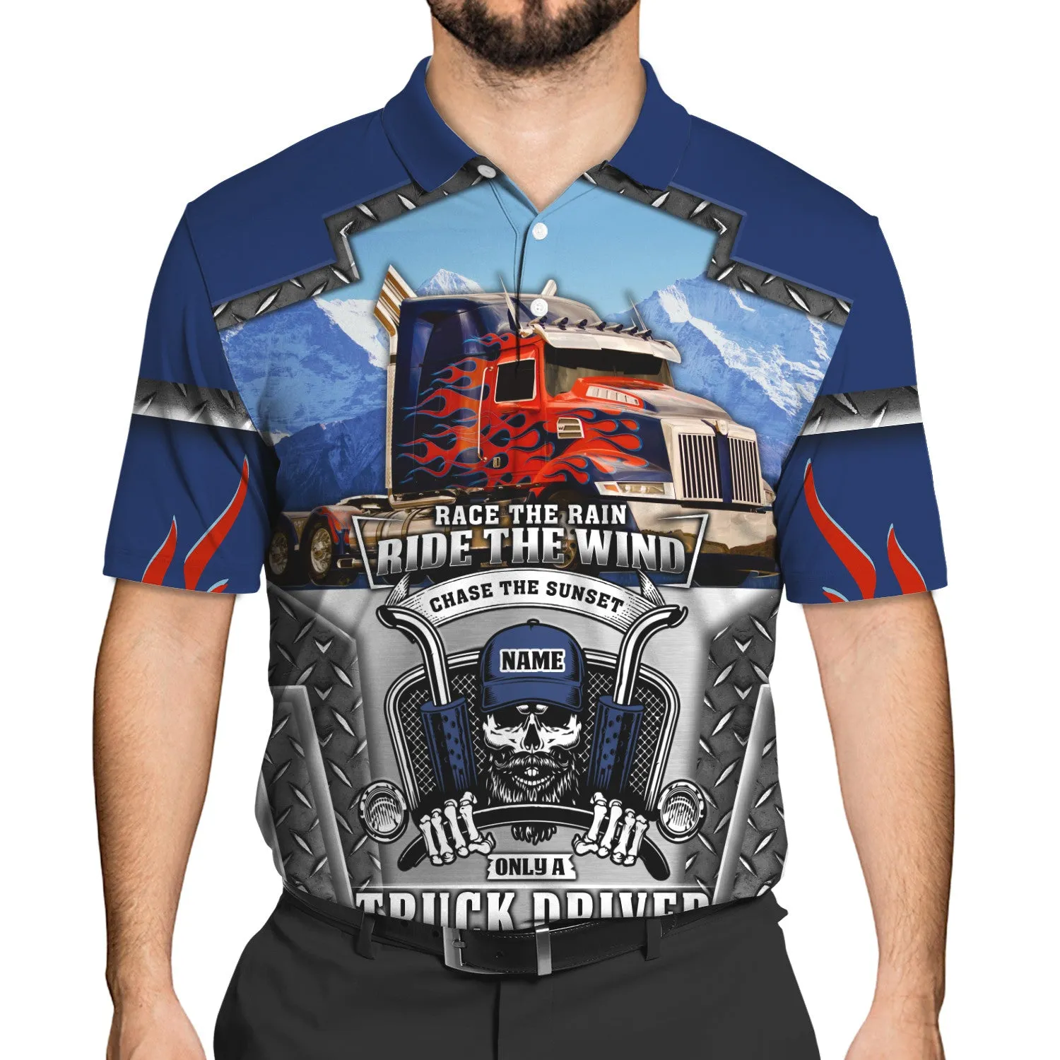 Blue & Red Fire Trucker 3D All Over Printed Hoodie, 3D Zipper Hoodie,...