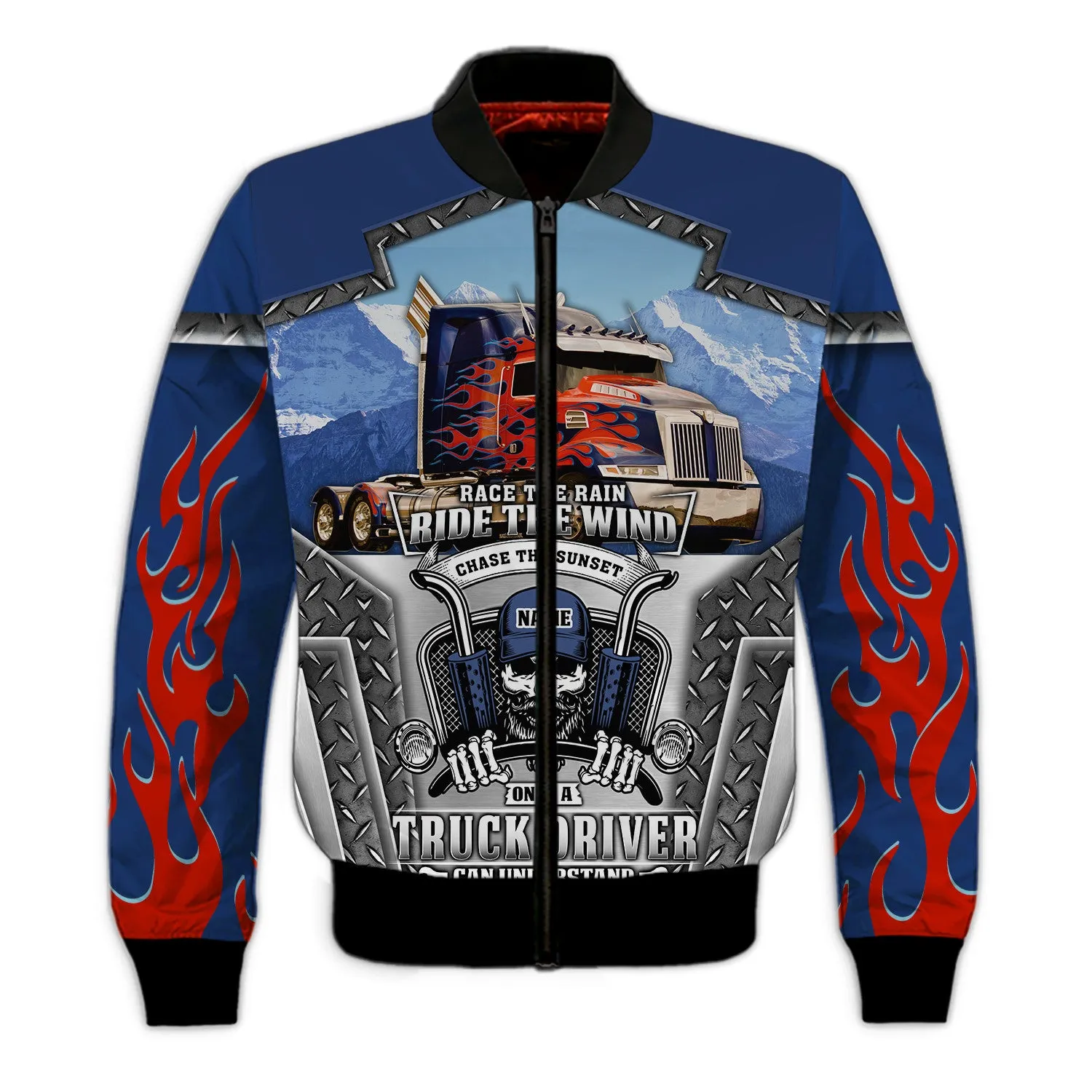 Blue & Red Fire Trucker 3D All Over Printed Hoodie, 3D Zipper Hoodie,...