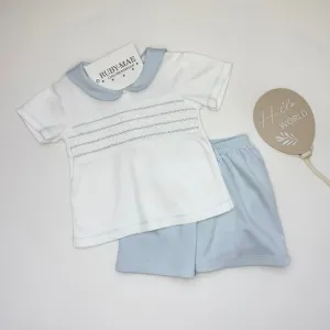Blue & White Smock T-Shirts & Shorts Outfit - Kory