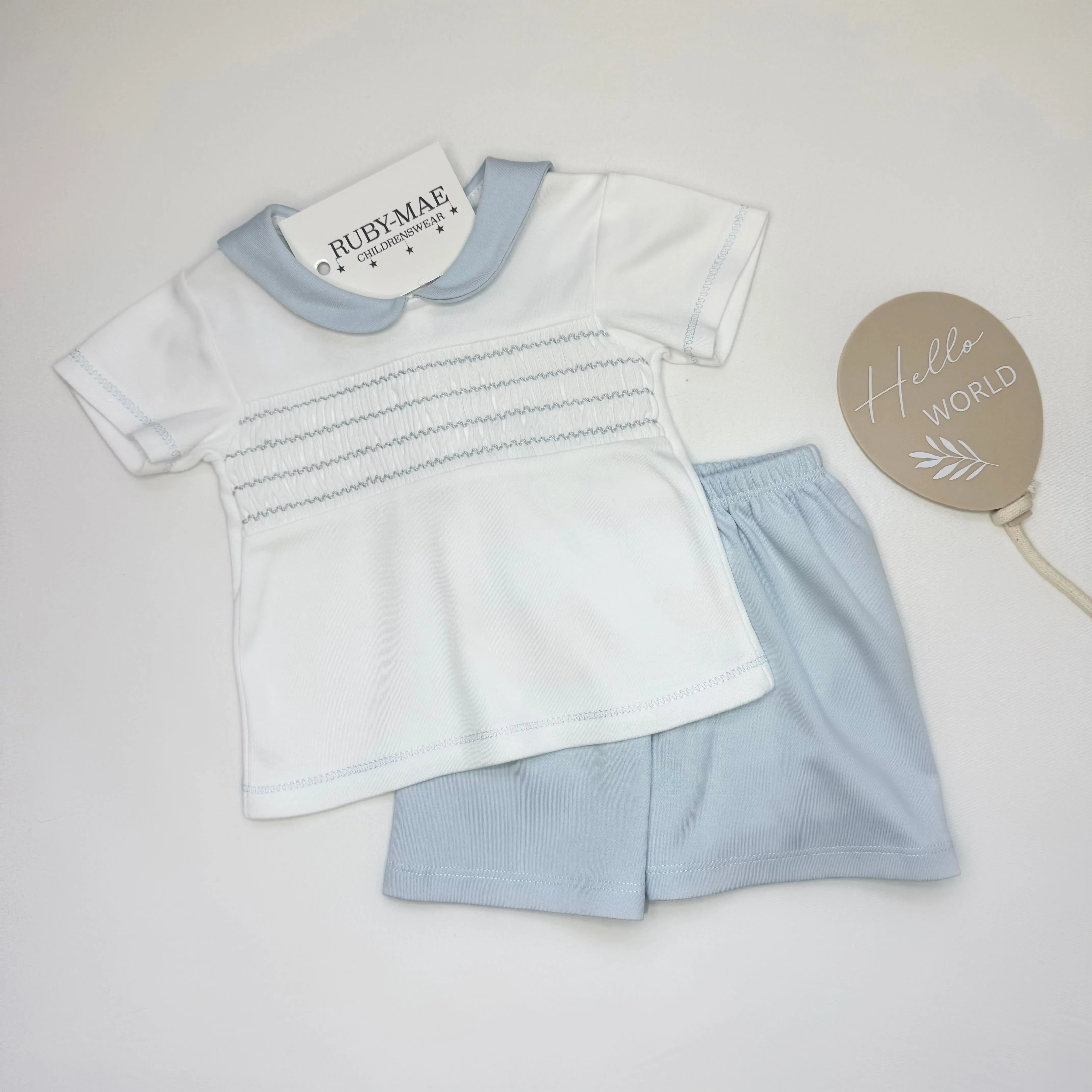 Blue & White Smock T-Shirts & Shorts Outfit - Kory