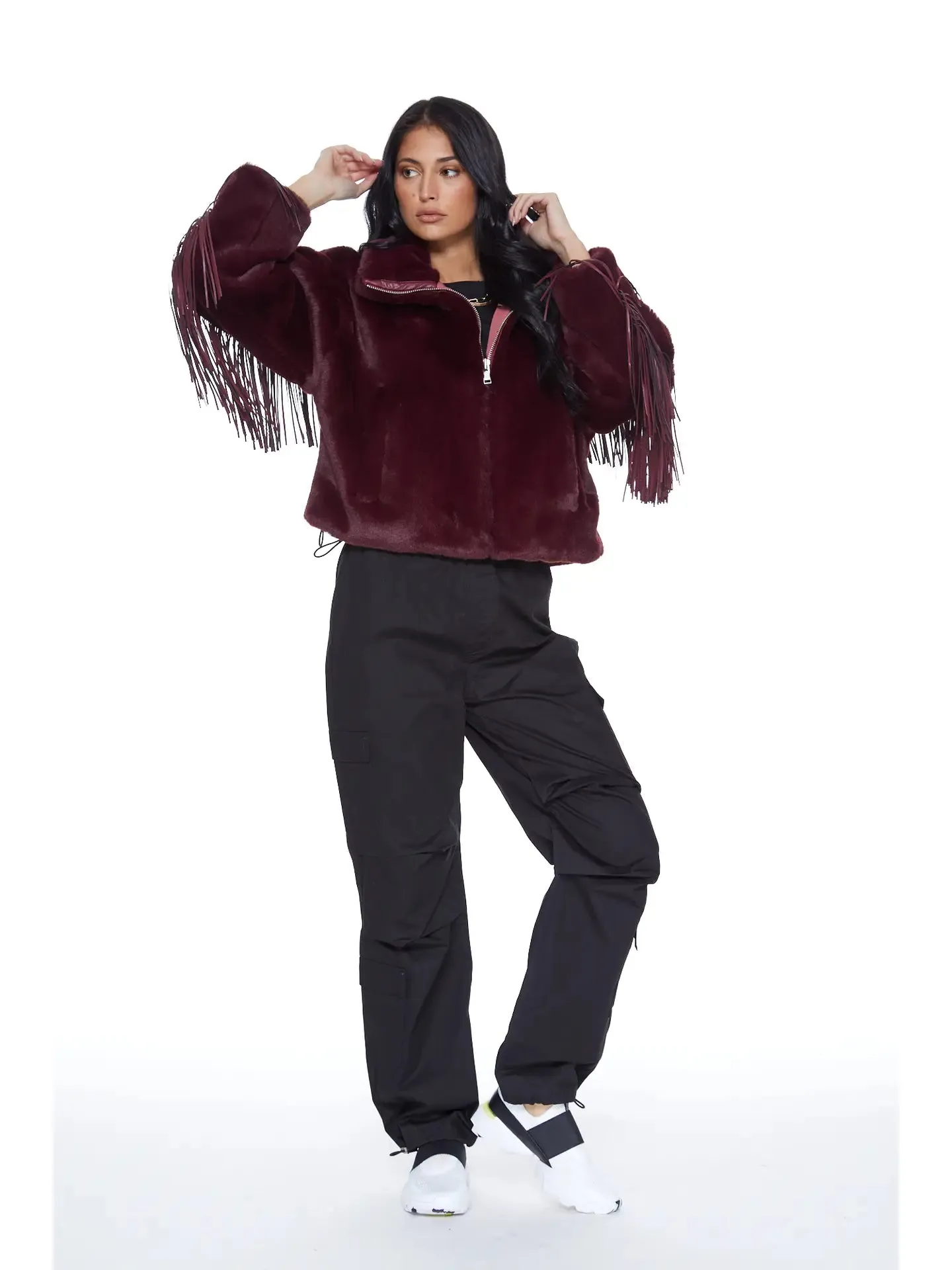 Blue Revival Dancing in the Moonlight Fringe Faux Fur Jacket