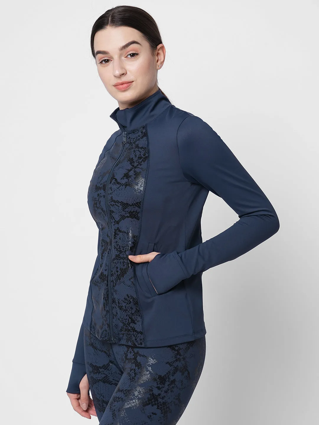 Blue snake print Slim Fit Active jacket