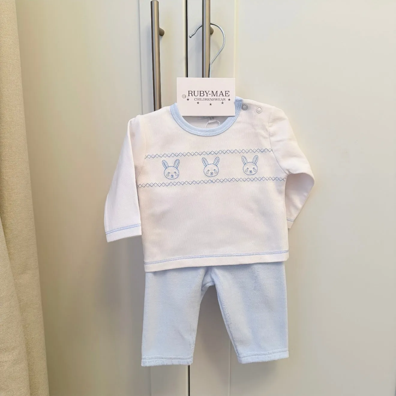 Blue Velour Smock Jacket, Jumper & Pants 3 Piece Set - Arlo