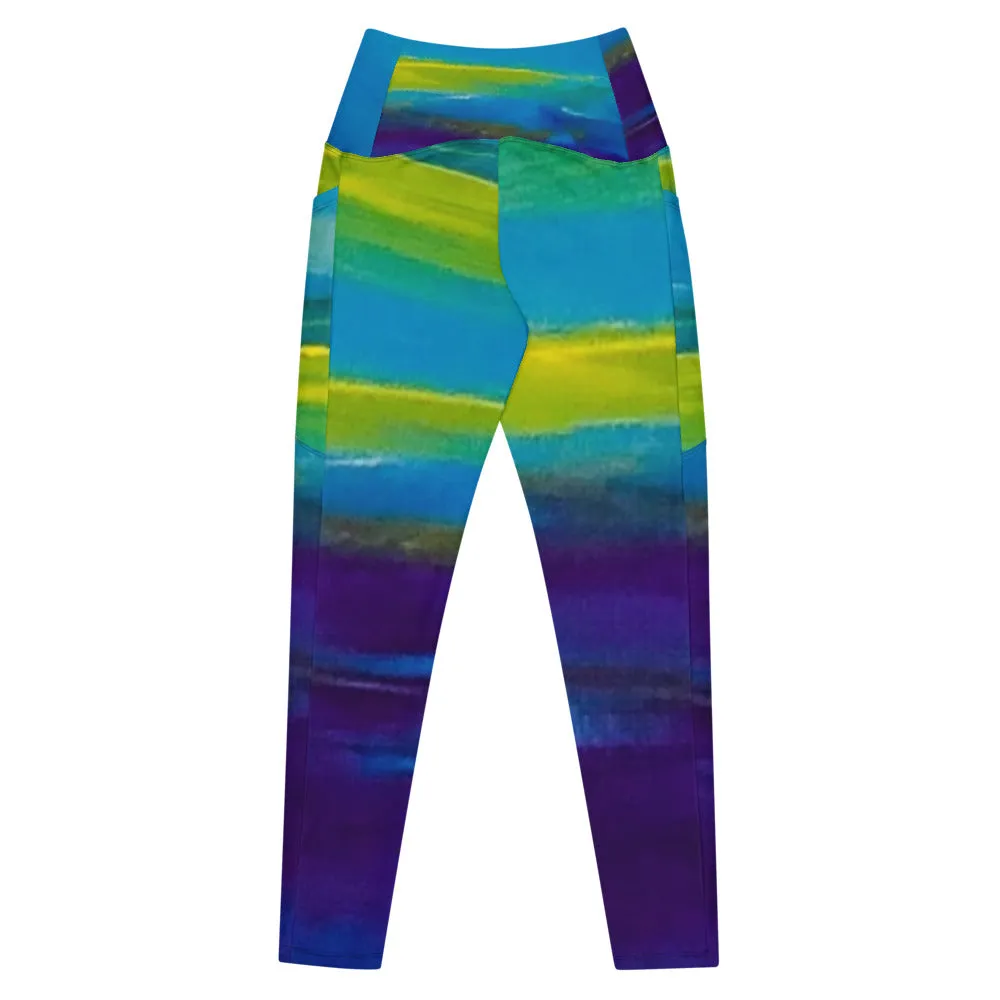 Blue Wave Crossover leggings with pockets