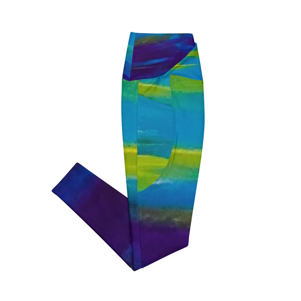 Blue Wave Crossover leggings with pockets