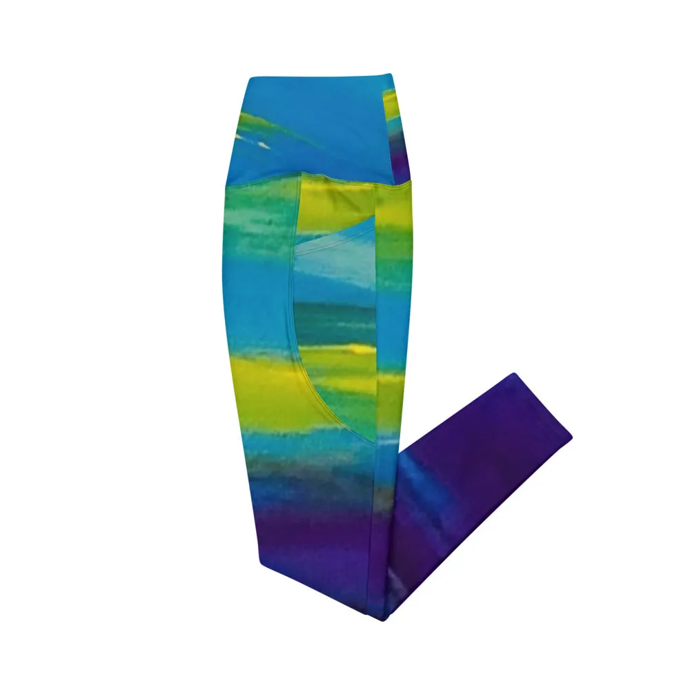 Blue Wave Crossover leggings with pockets