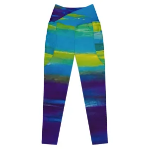 Blue Wave Crossover leggings with pockets