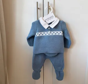 Blue With White Knitted Jumper & Pants Outfit - Felix