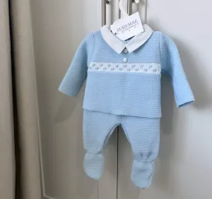 Blue With White Knitted Jumper & Pants Outfit - Felix