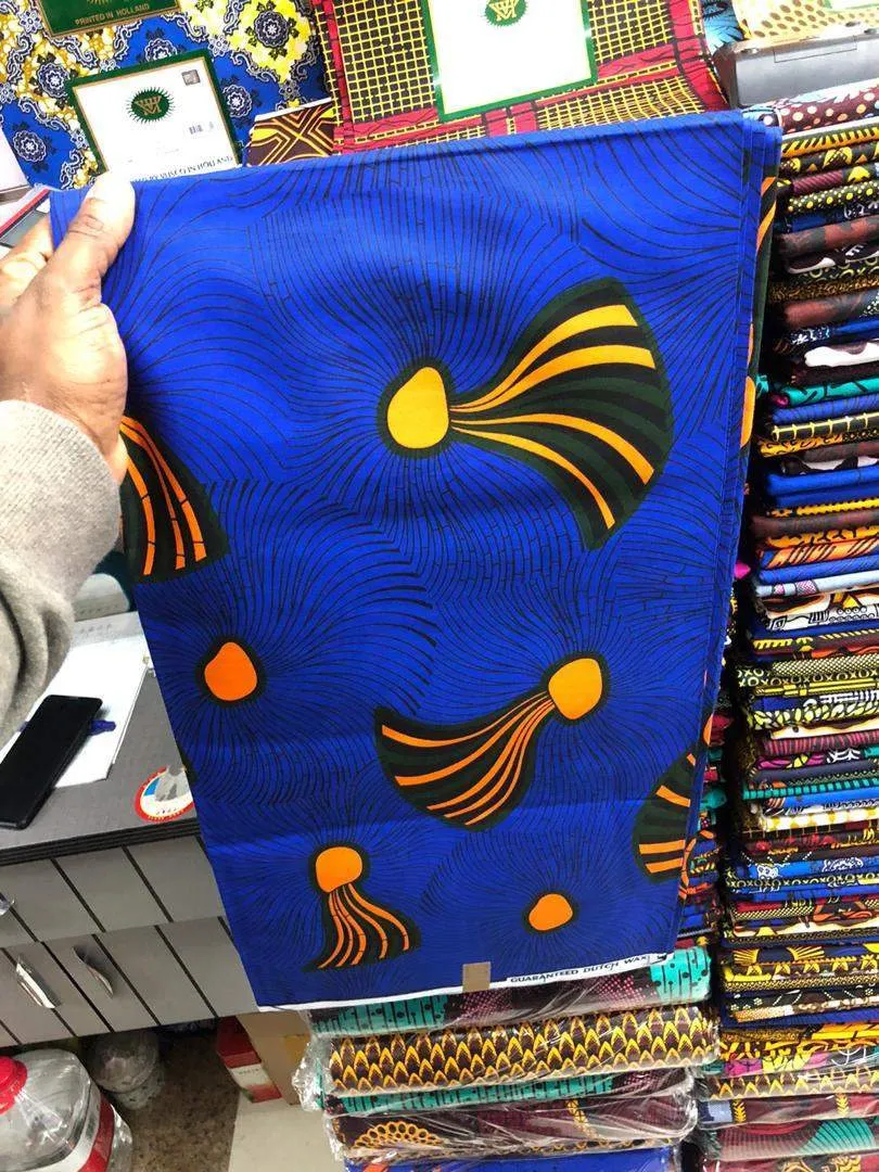 Blue Yellow & Black Color Combination Cotton Fabric