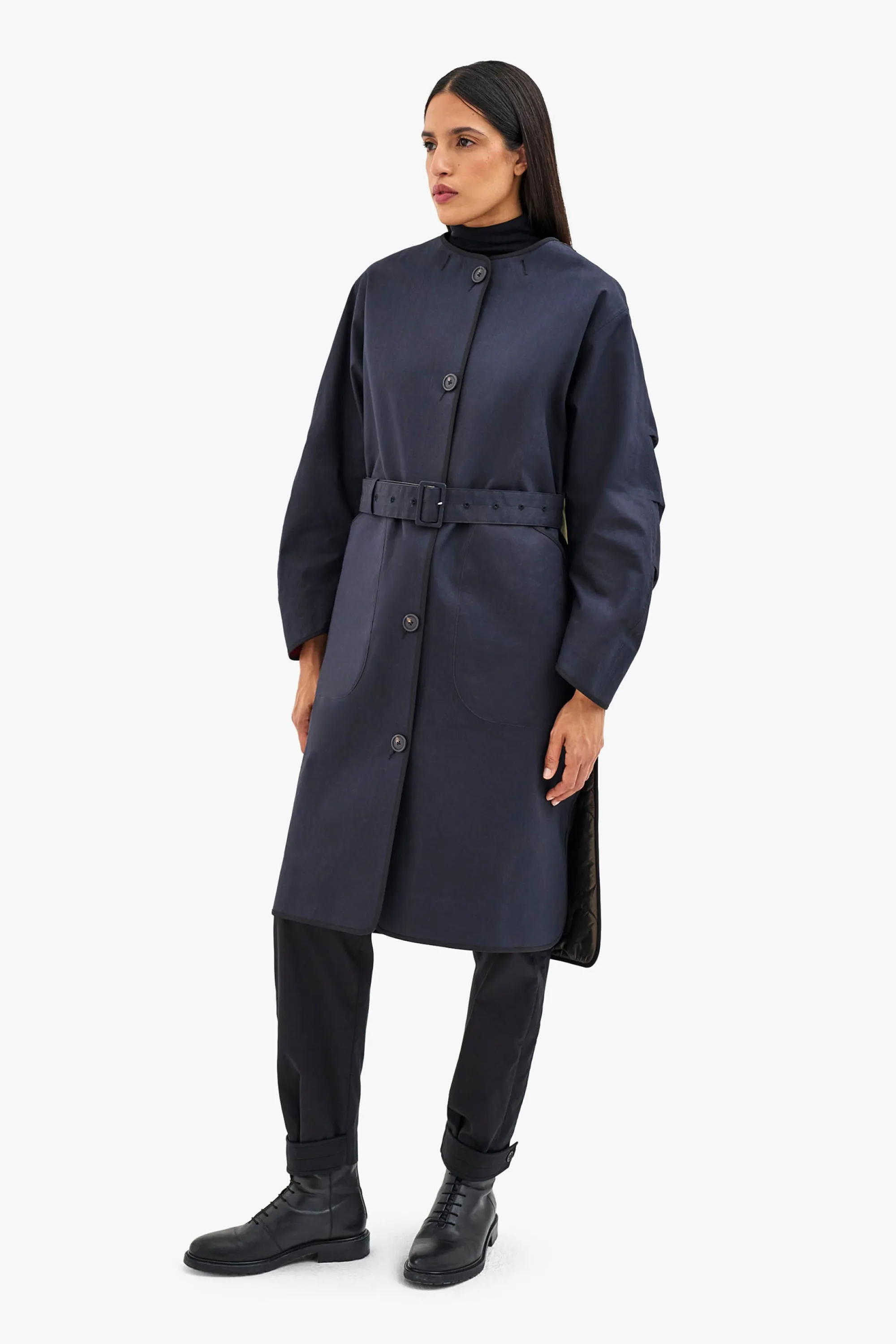 Bonded Patchwork Raincoat - Black / Russett