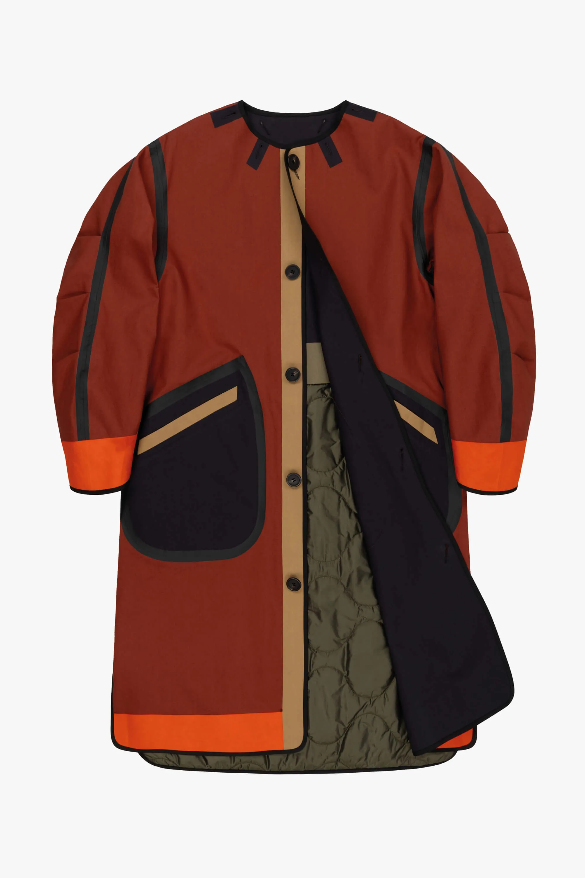 Bonded Patchwork Raincoat - Black / Russett