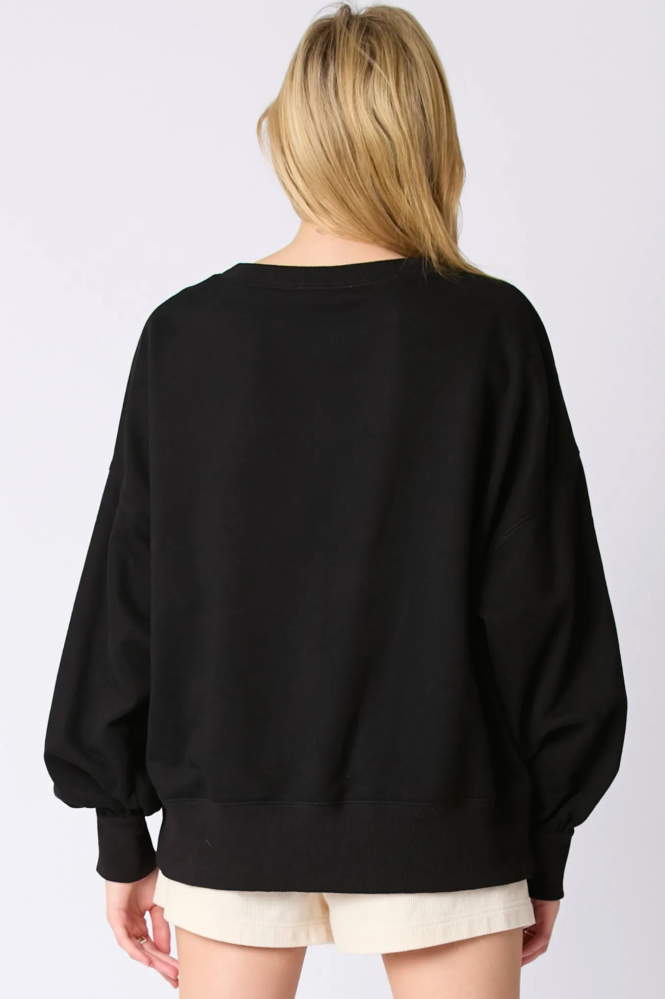 Boo & Ghost Thread Embroidery Oversized Sweatshirt
