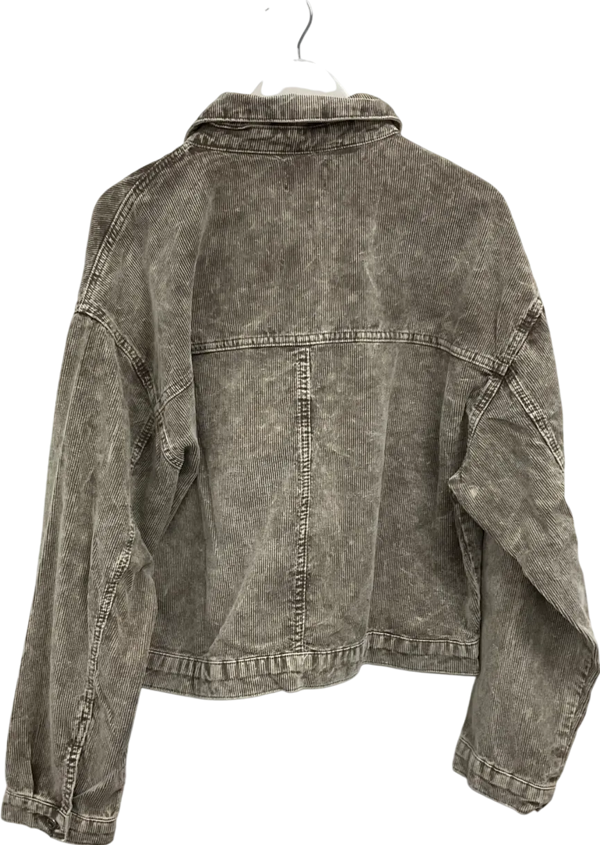 boohooMan Cream Boxy Acid Wash Corduroy Jacket UK L