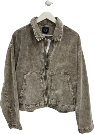 boohooMan Cream Boxy Acid Wash Corduroy Jacket UK L