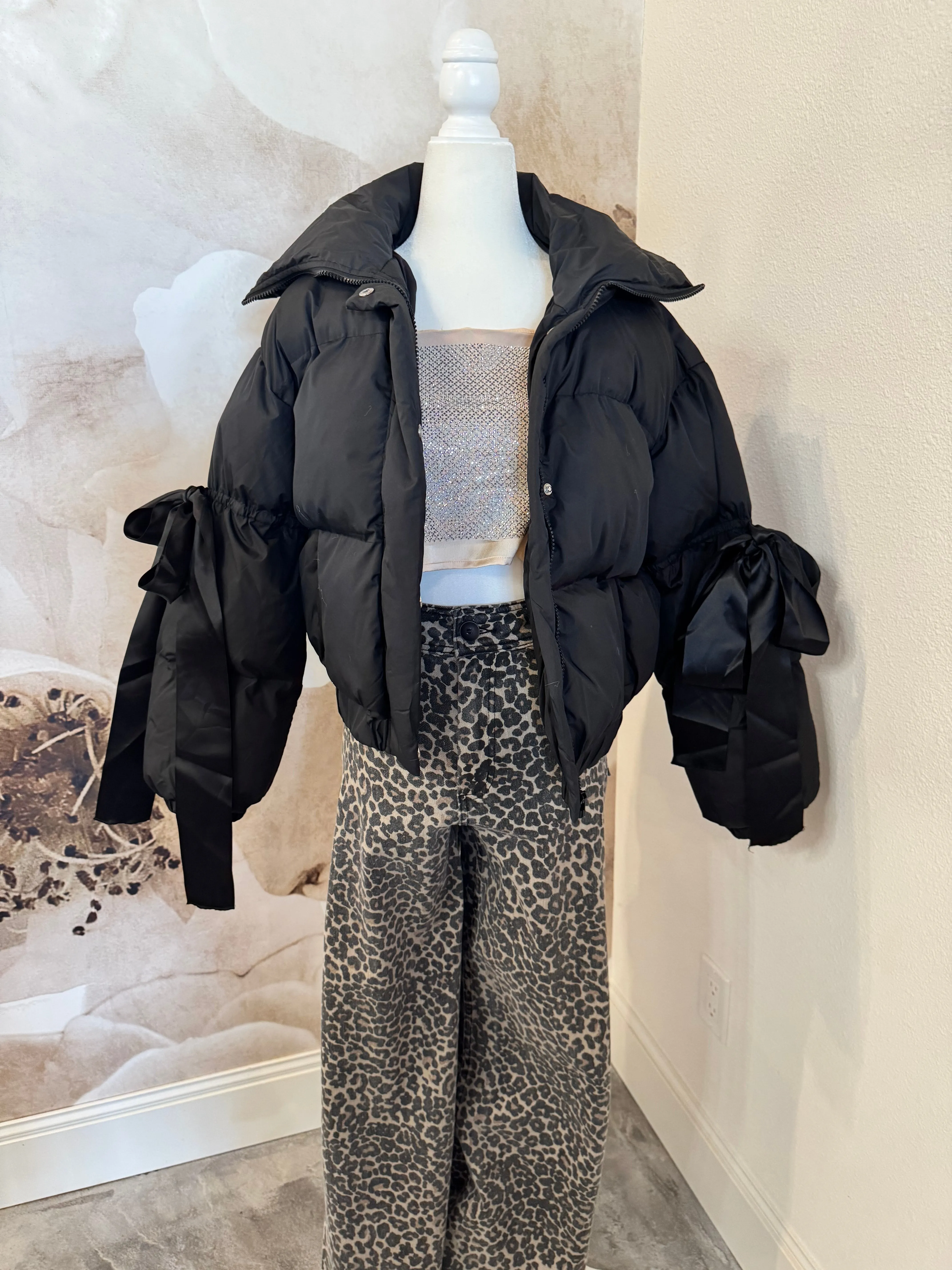 Bow Puffer Jacket ~ Black