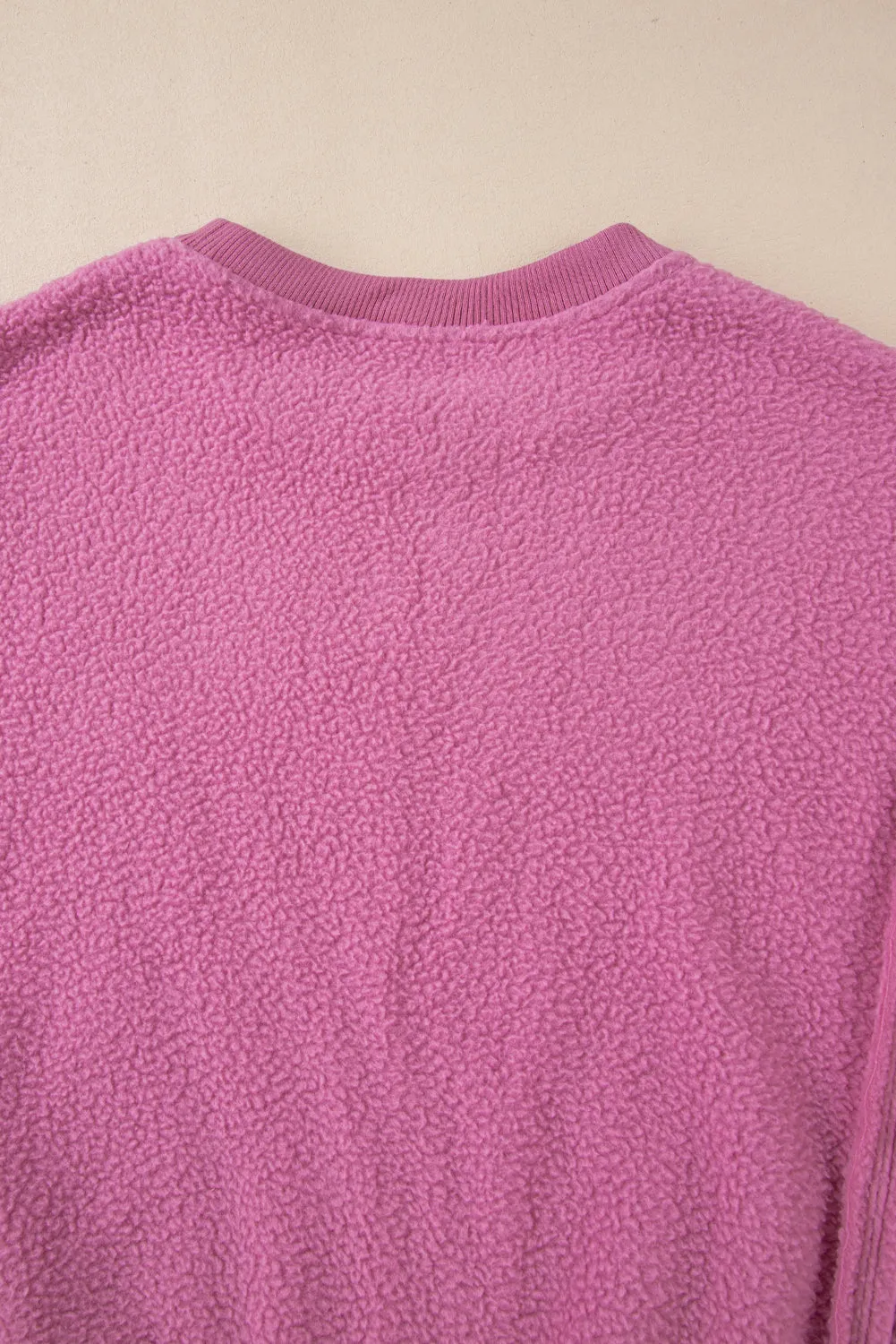 Bright Pink Sherpa Seamed Drop Shoulder Oversized Sweatshirt
