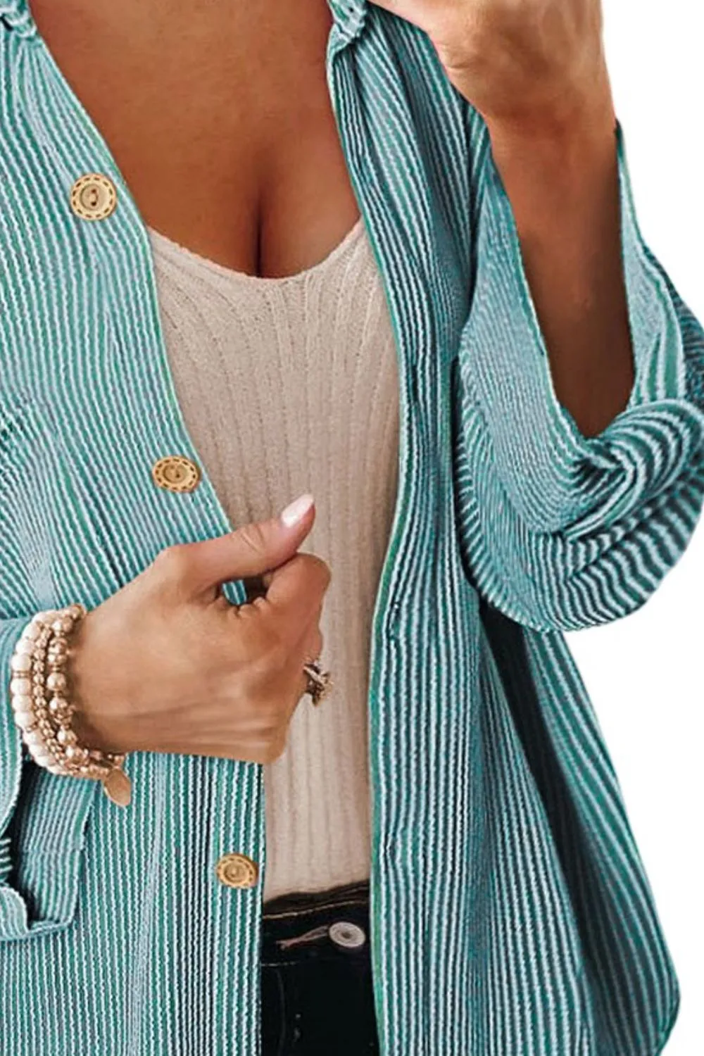 Brooke Striped Collared Neck Long Sleeve Shirt