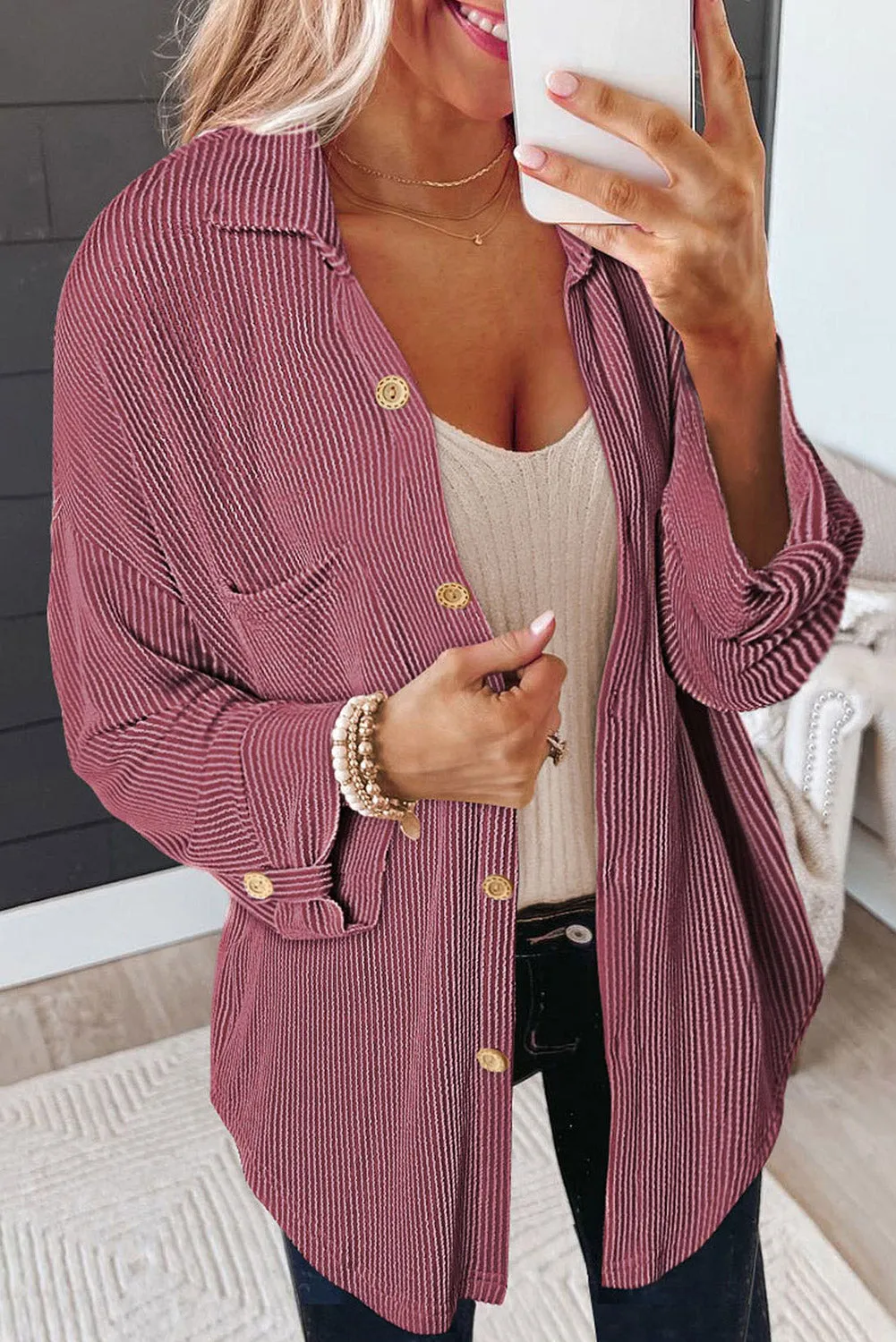 Brooke Striped Collared Neck Long Sleeve Shirt