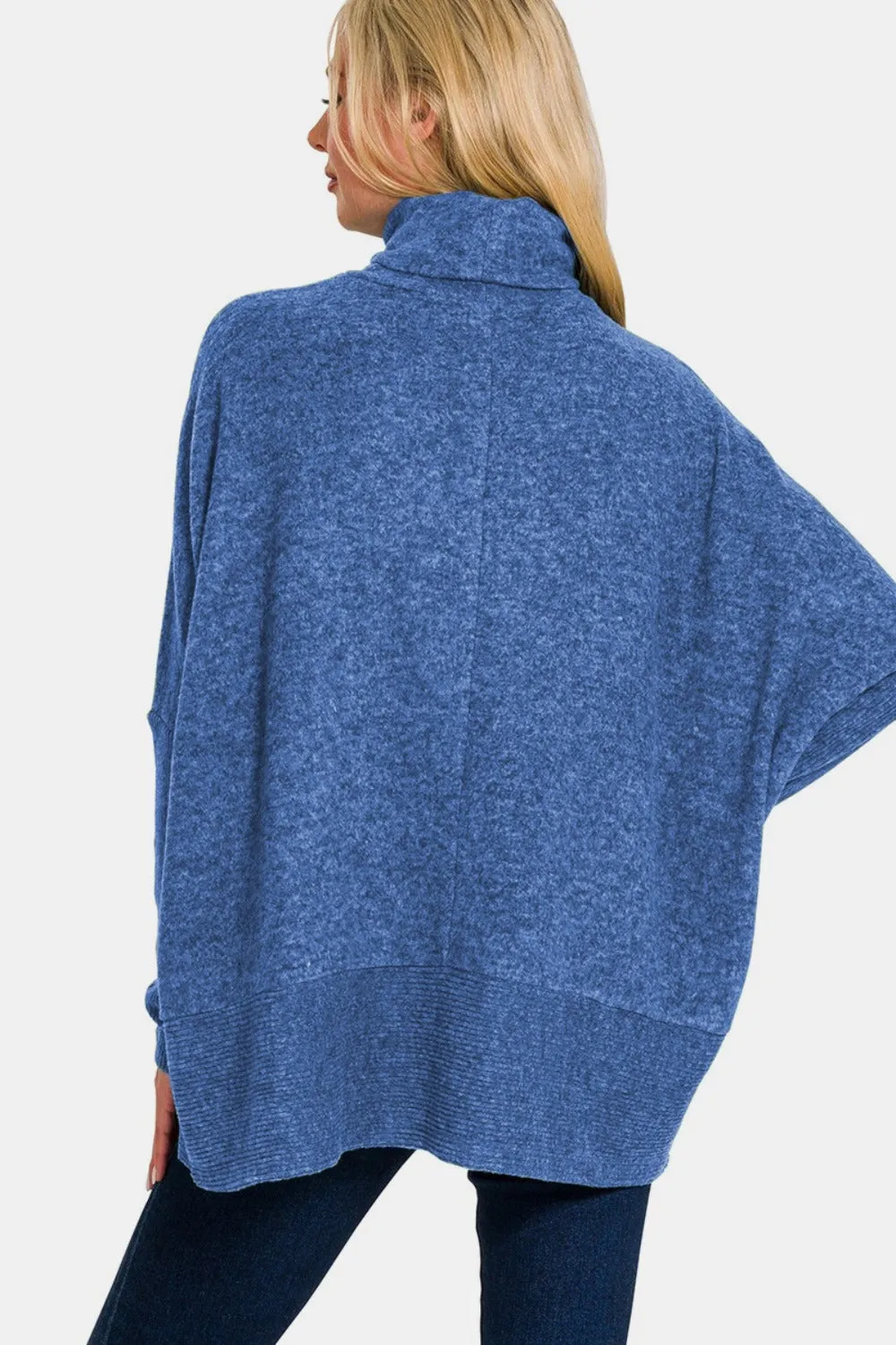 Brushed Melange Hacci Turtleneck Navy Sweater
