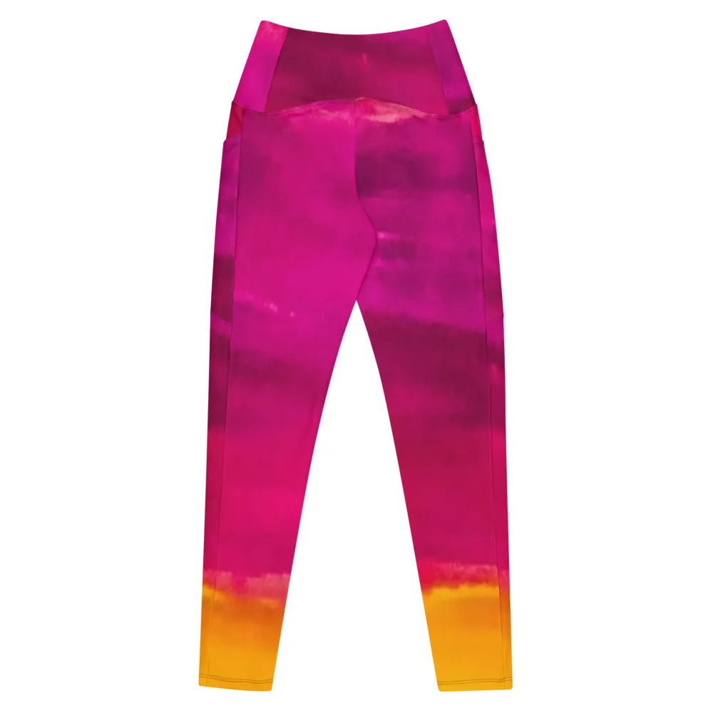 Burst of Pink Crossover leggings with pockets
