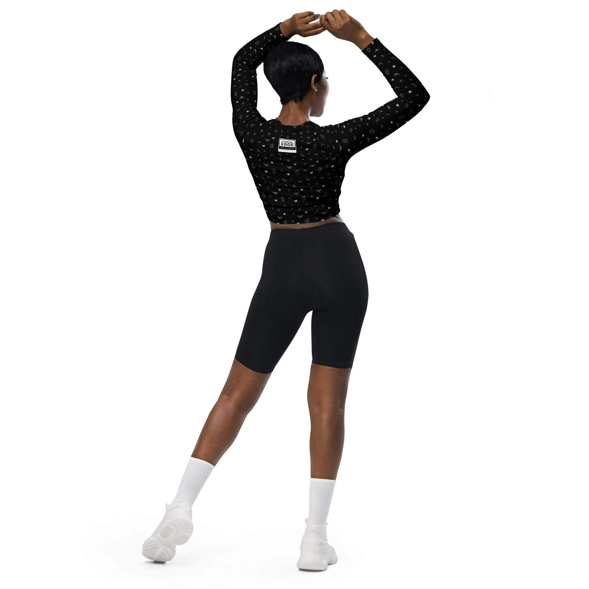 Butterfly Print Crop Top | Black | UPF 50  | Made from Recycled Materials