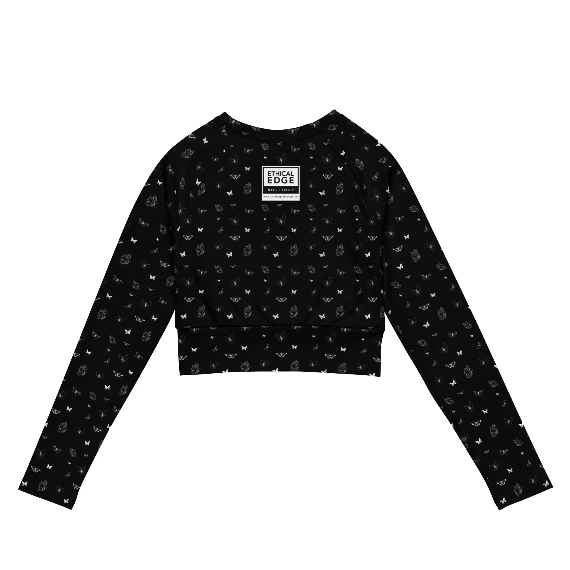 Butterfly Print Crop Top | Black | UPF 50  | Made from Recycled Materials