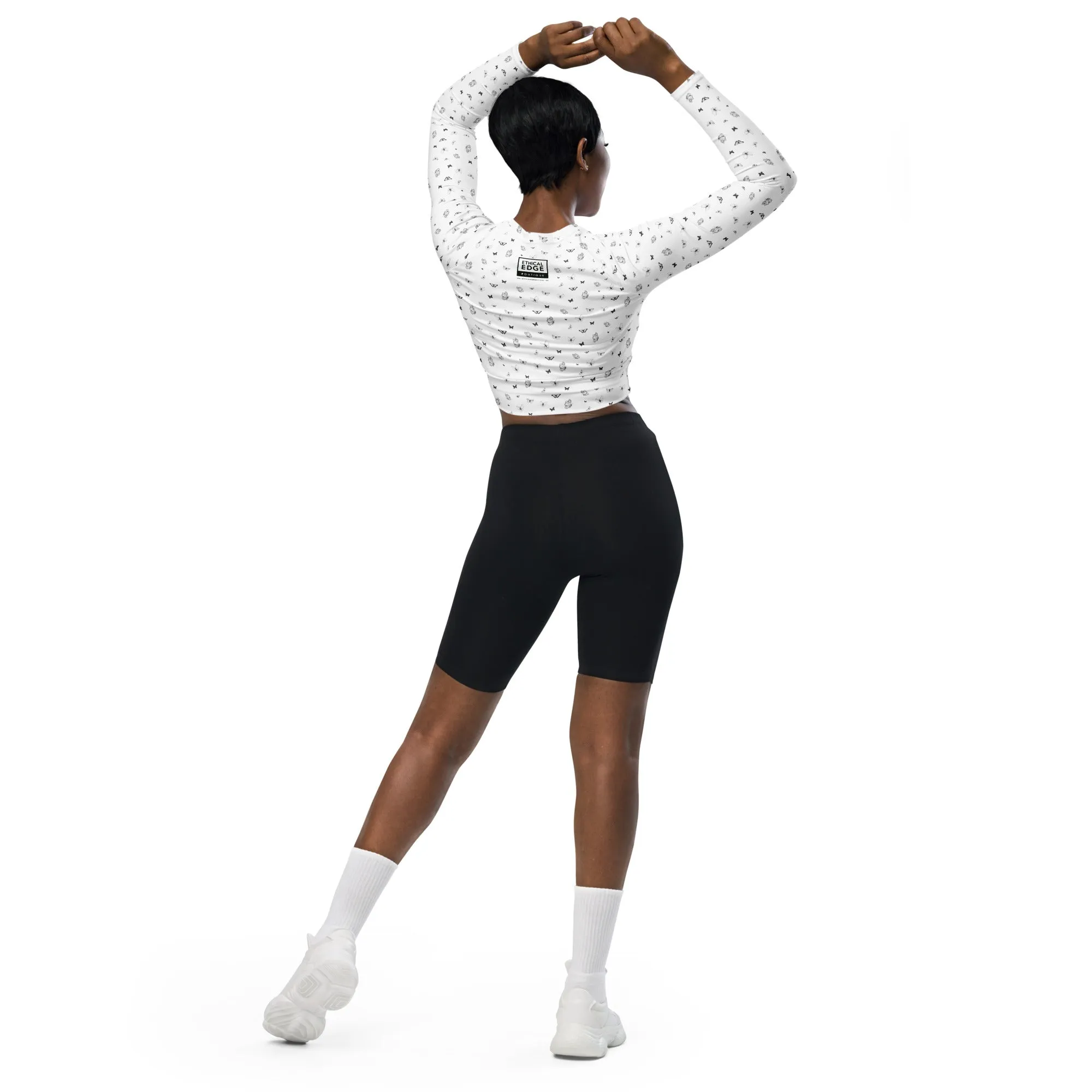 Butterfly Print Crop Top | White | UPF 50  | Made from Recycled Materials