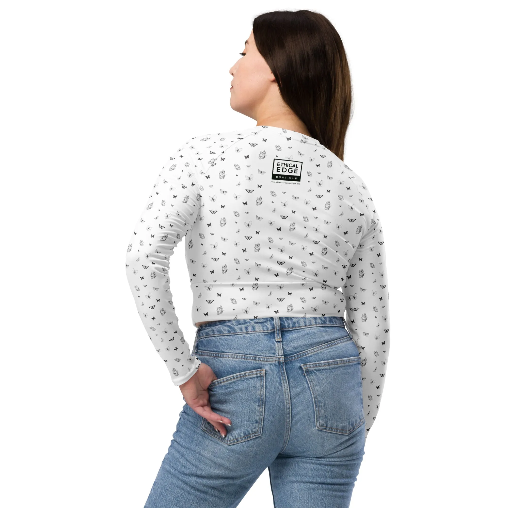 Butterfly Print Crop Top | White | UPF 50  | Made from Recycled Materials