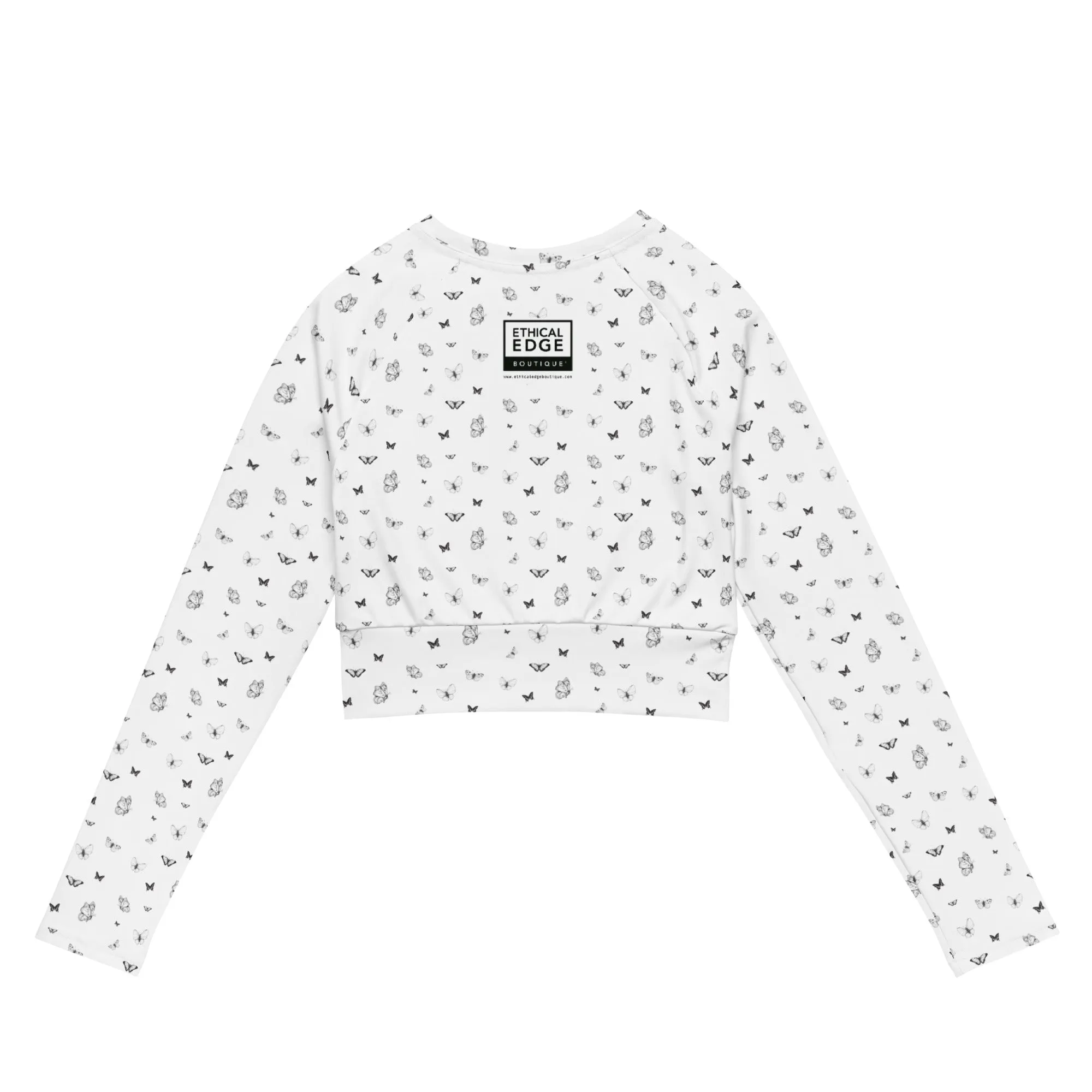 Butterfly Print Crop Top | White | UPF 50  | Made from Recycled Materials