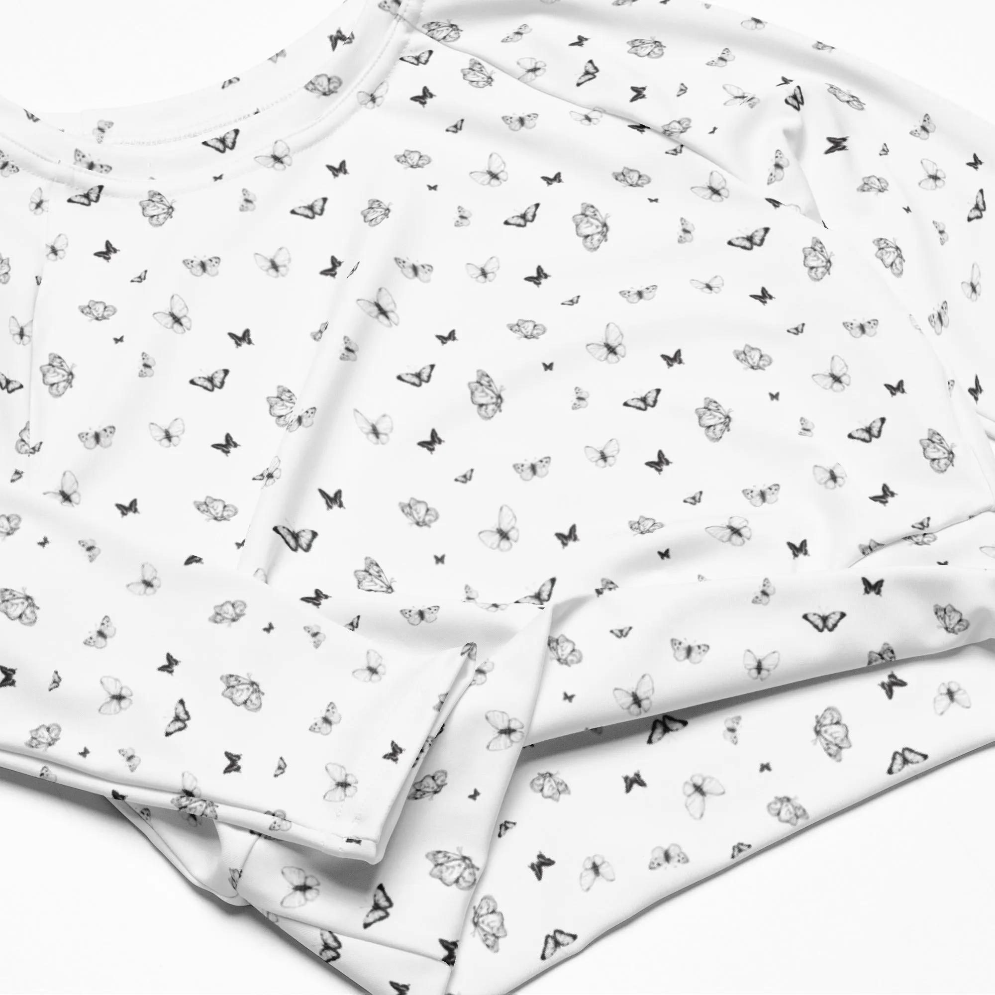 Butterfly Print Crop Top | White | UPF 50  | Made from Recycled Materials