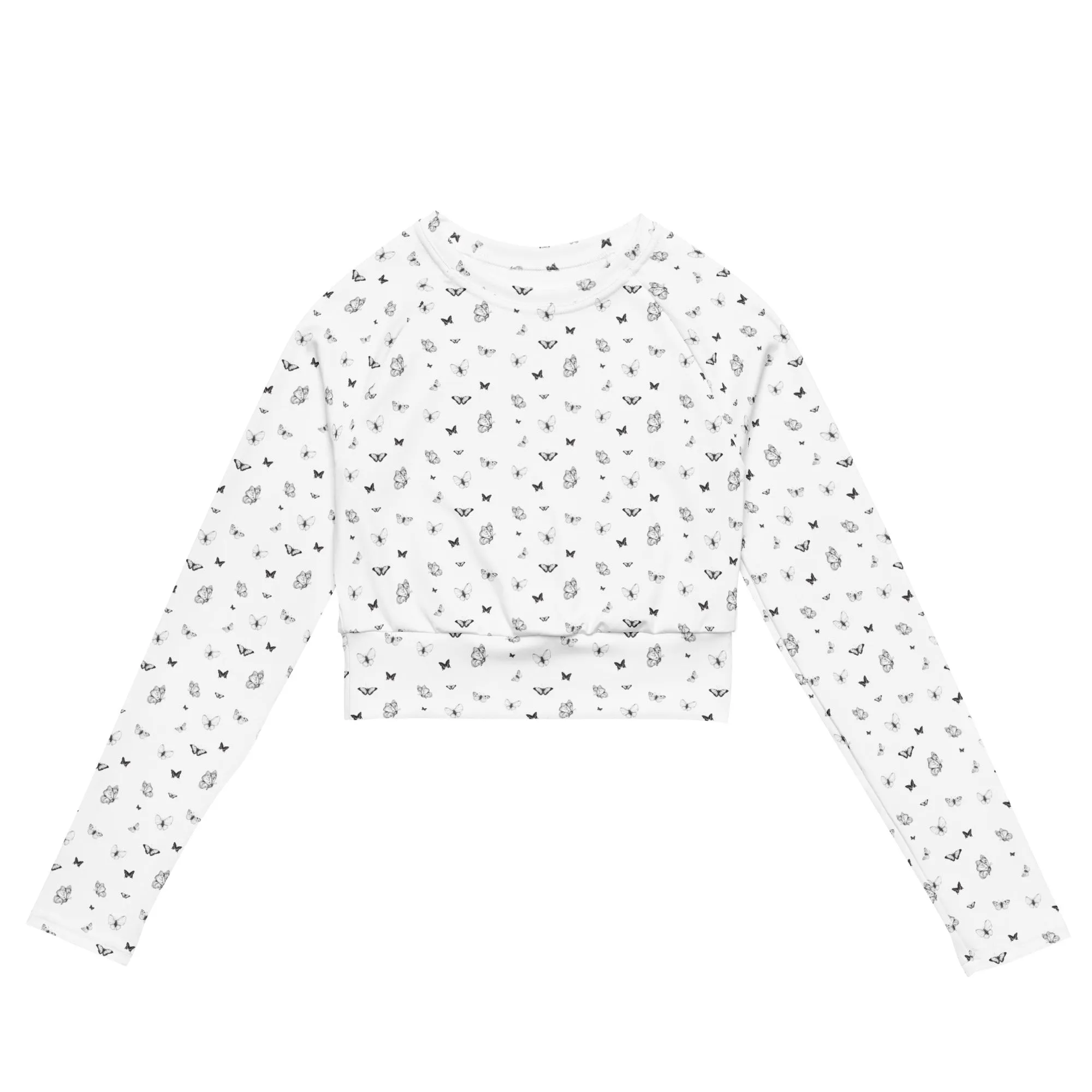 Butterfly Print Crop Top | White | UPF 50  | Made from Recycled Materials