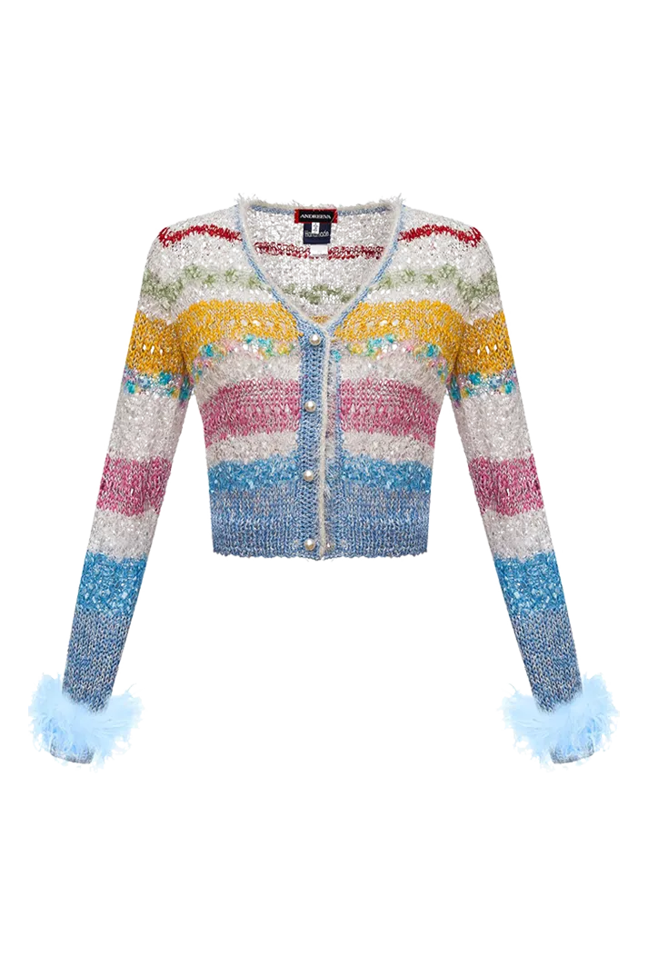 California Knit Sweater with Feather Cuffs