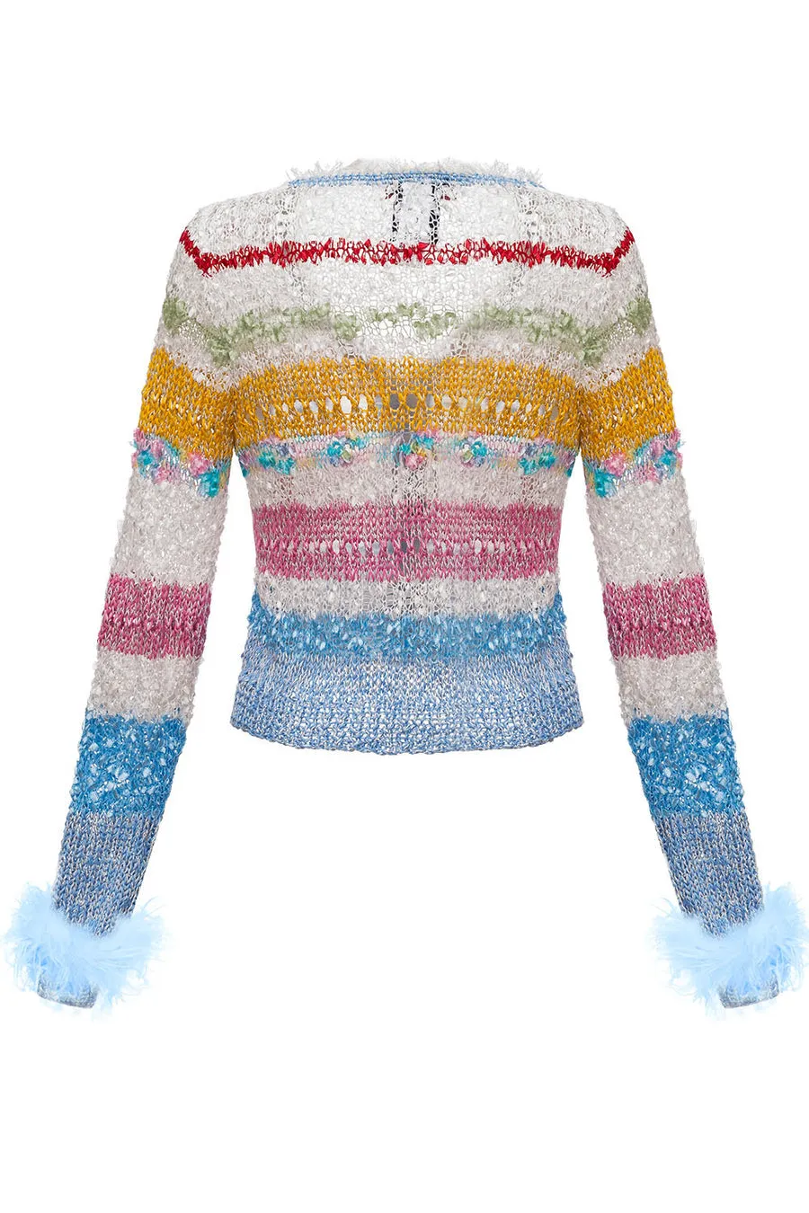 California Knit Sweater with Feather Cuffs