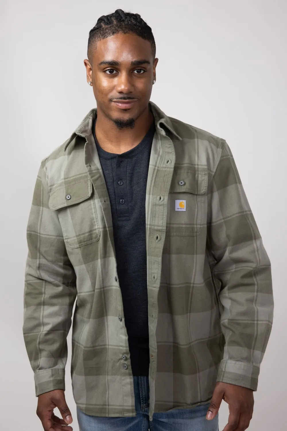 Carhartt Loose Fit Heavyweight Plaid Flannel Shirt for Men in Dusty Olive | 106356-DOV-OLIVE