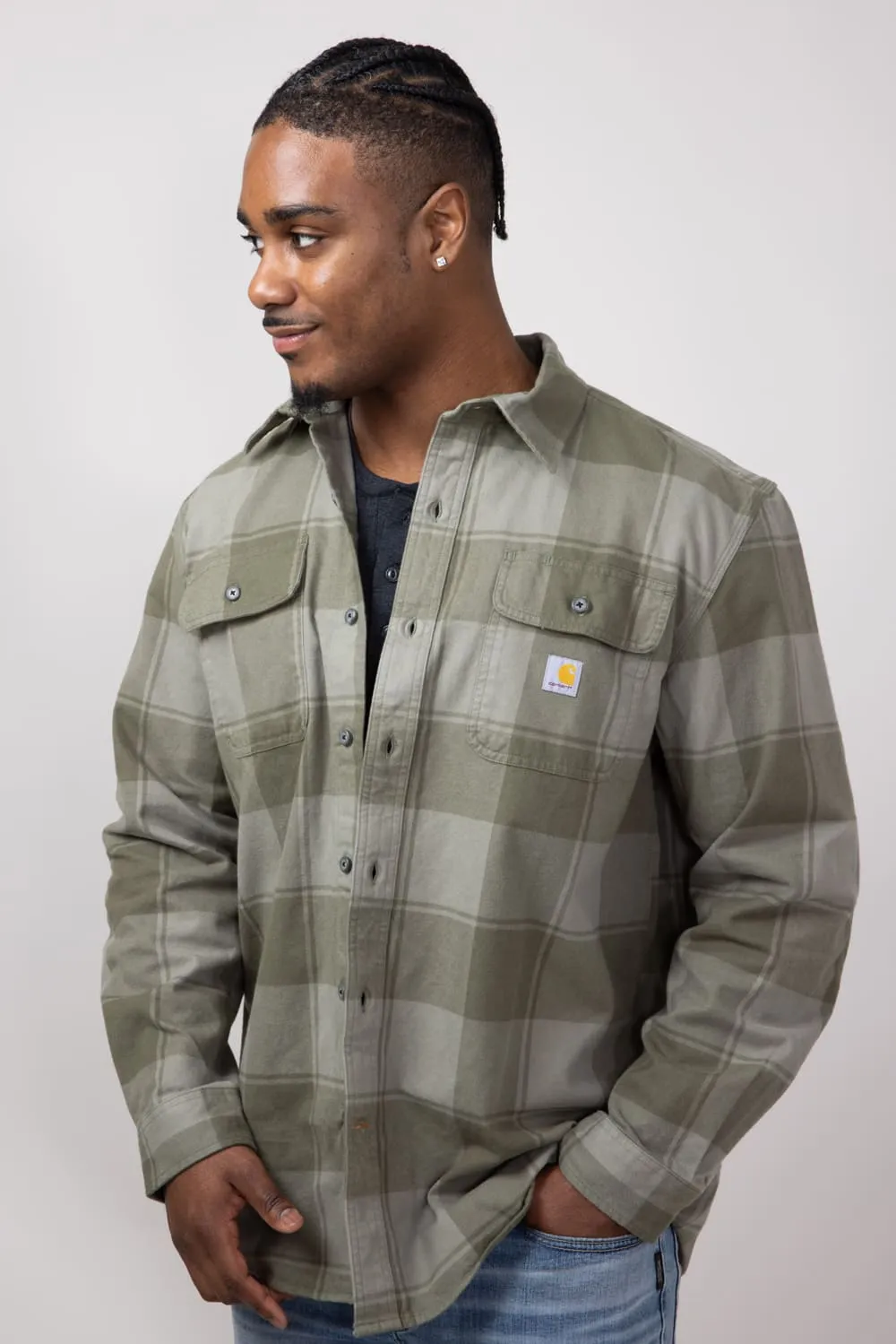 Carhartt Loose Fit Heavyweight Plaid Flannel Shirt for Men in Dusty Olive | 106356-DOV-OLIVE