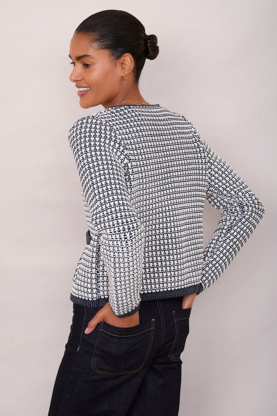 Cassie Knitted Jacket - Midnight/Ivory