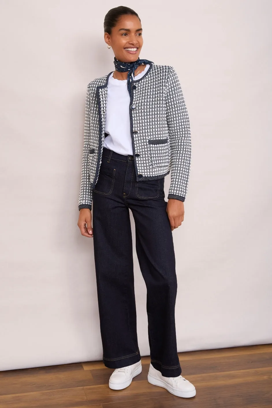 Cassie Knitted Jacket - Midnight/Ivory