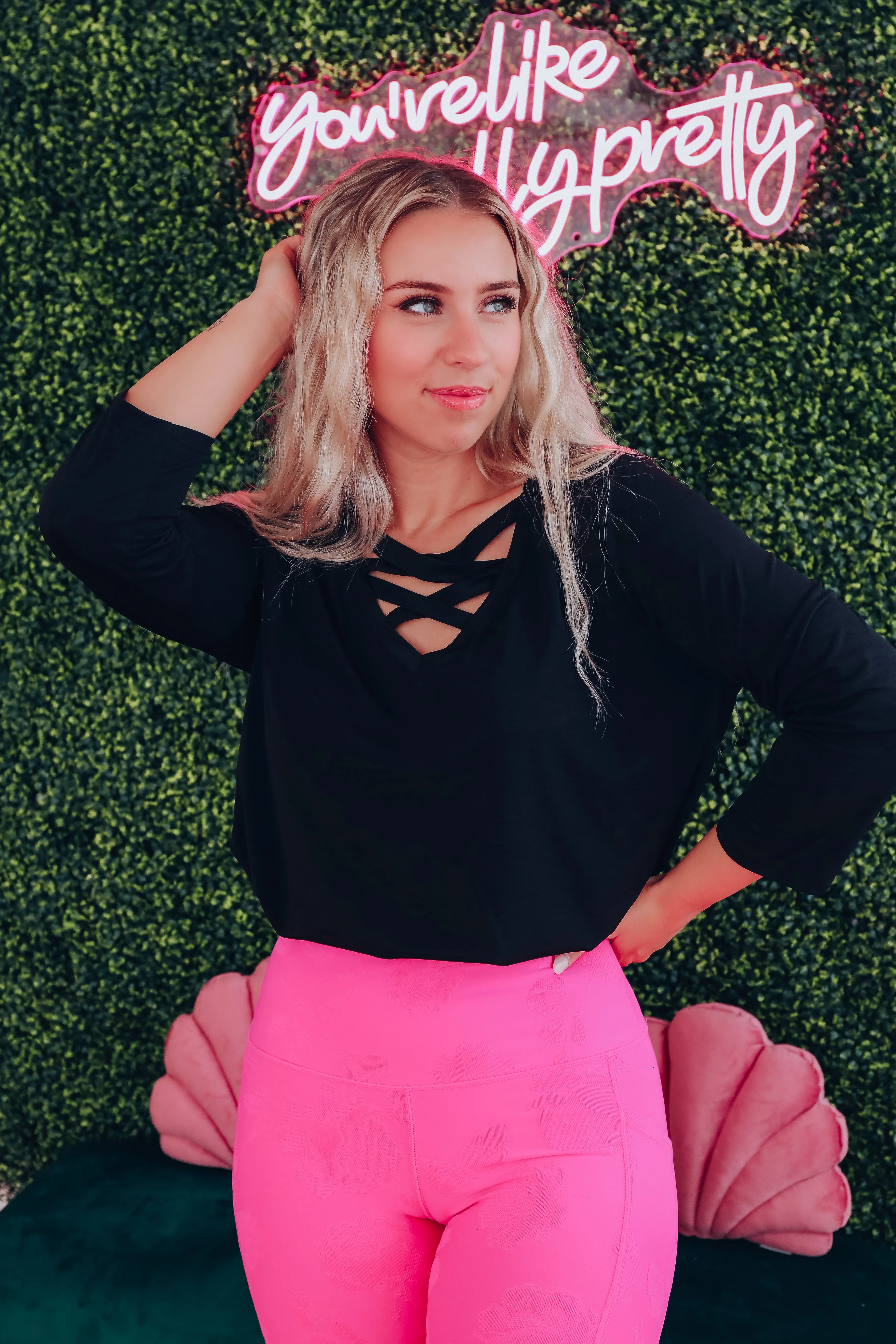 Castille Crisscross V-neck Top - Black