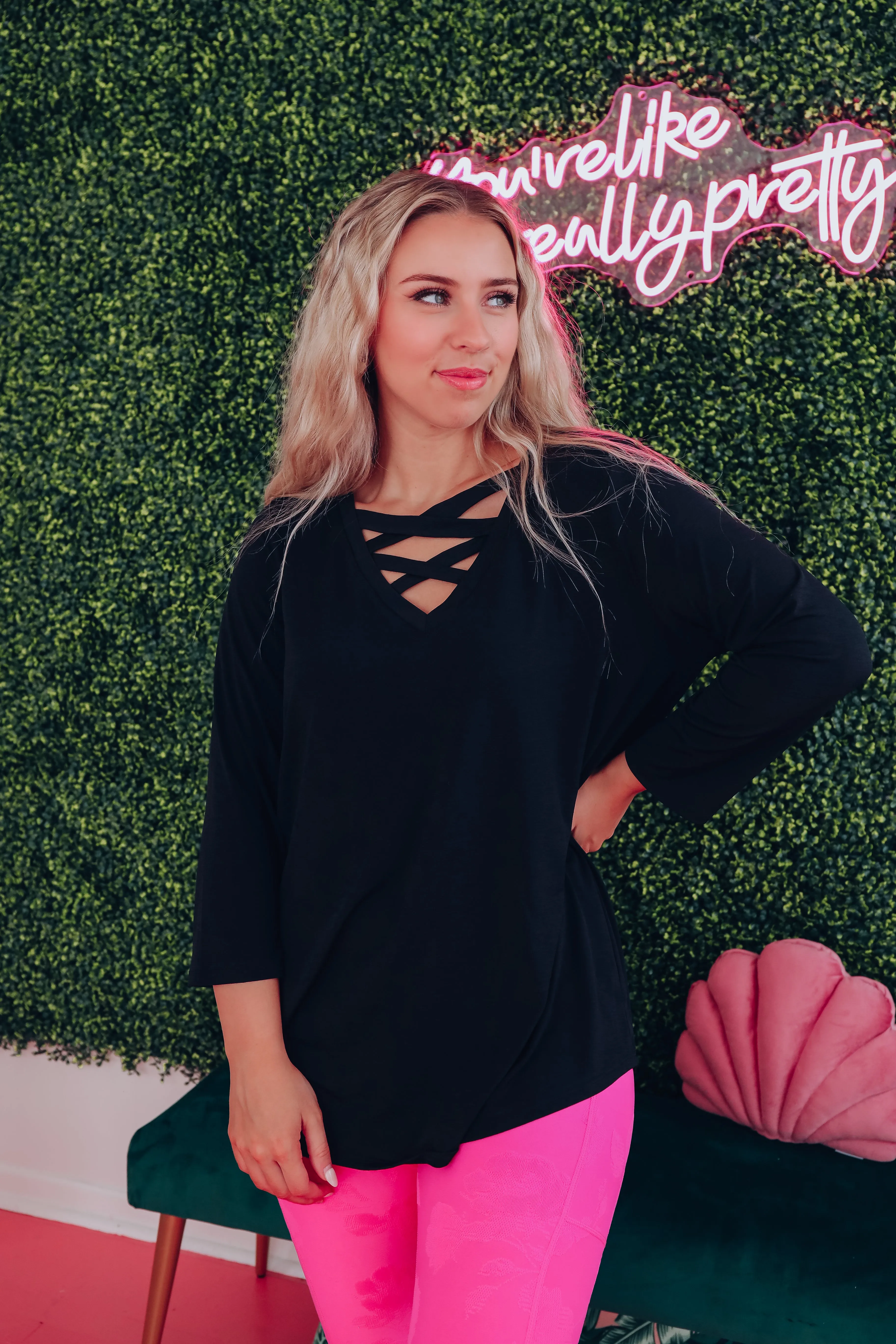 Castille Crisscross V-neck Top - Black