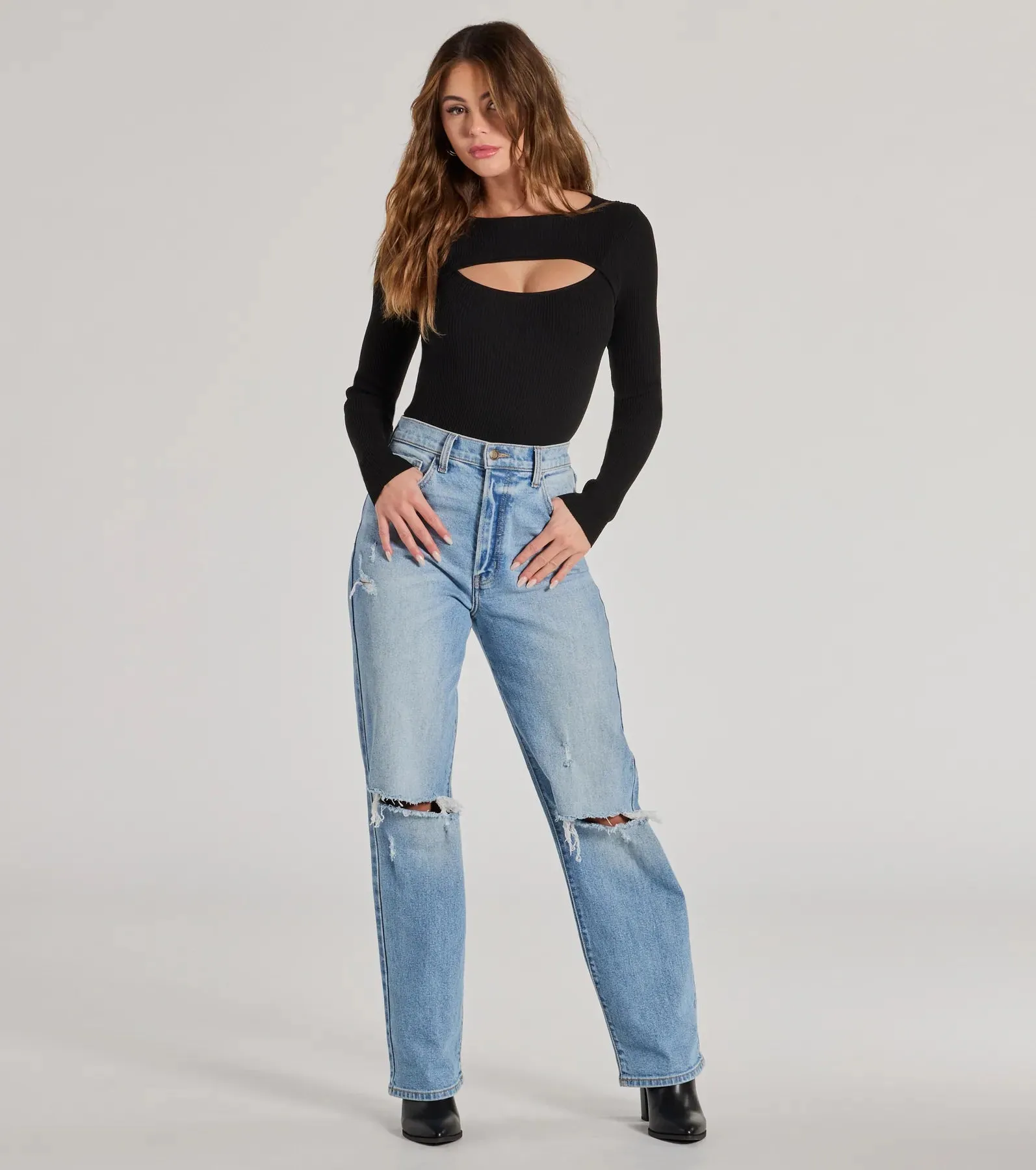 Casual Vibes Ribbed Knit Cutout Bodysuit