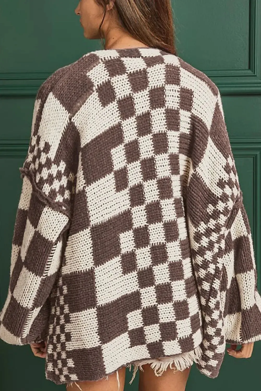 'Celandine' Checkered Drop Shoulder Cardigan