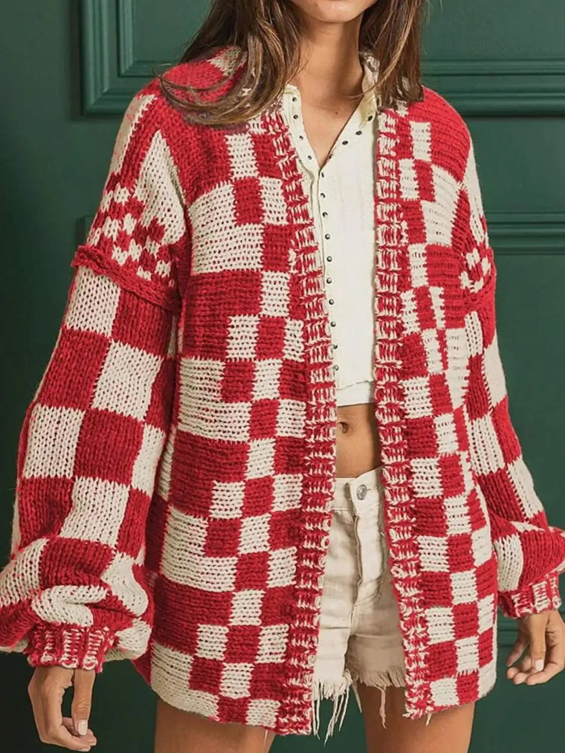 'Celandine' Checkered Drop Shoulder Cardigan