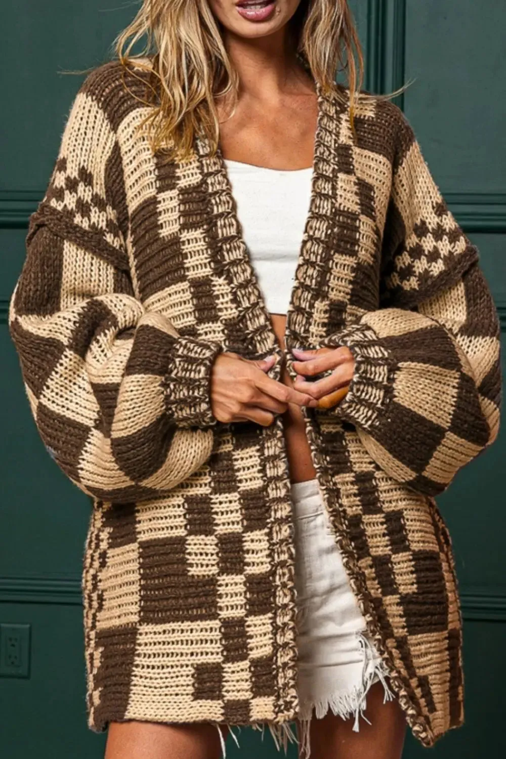 'Celandine' Checkered Drop Shoulder Cardigan