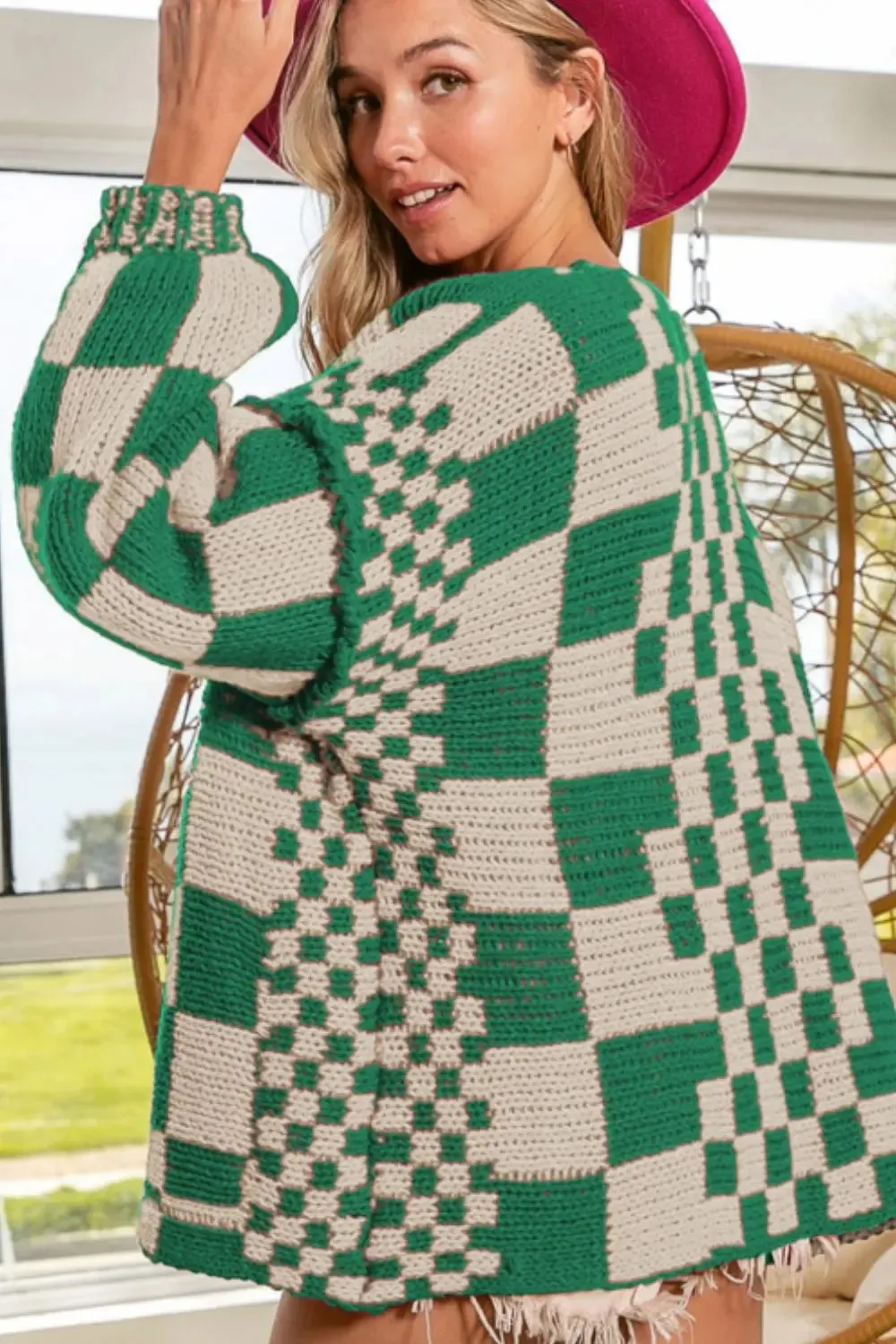 'Celandine' Checkered Drop Shoulder Cardigan