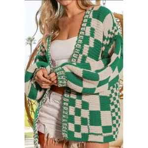 'Celandine' Checkered Drop Shoulder Cardigan