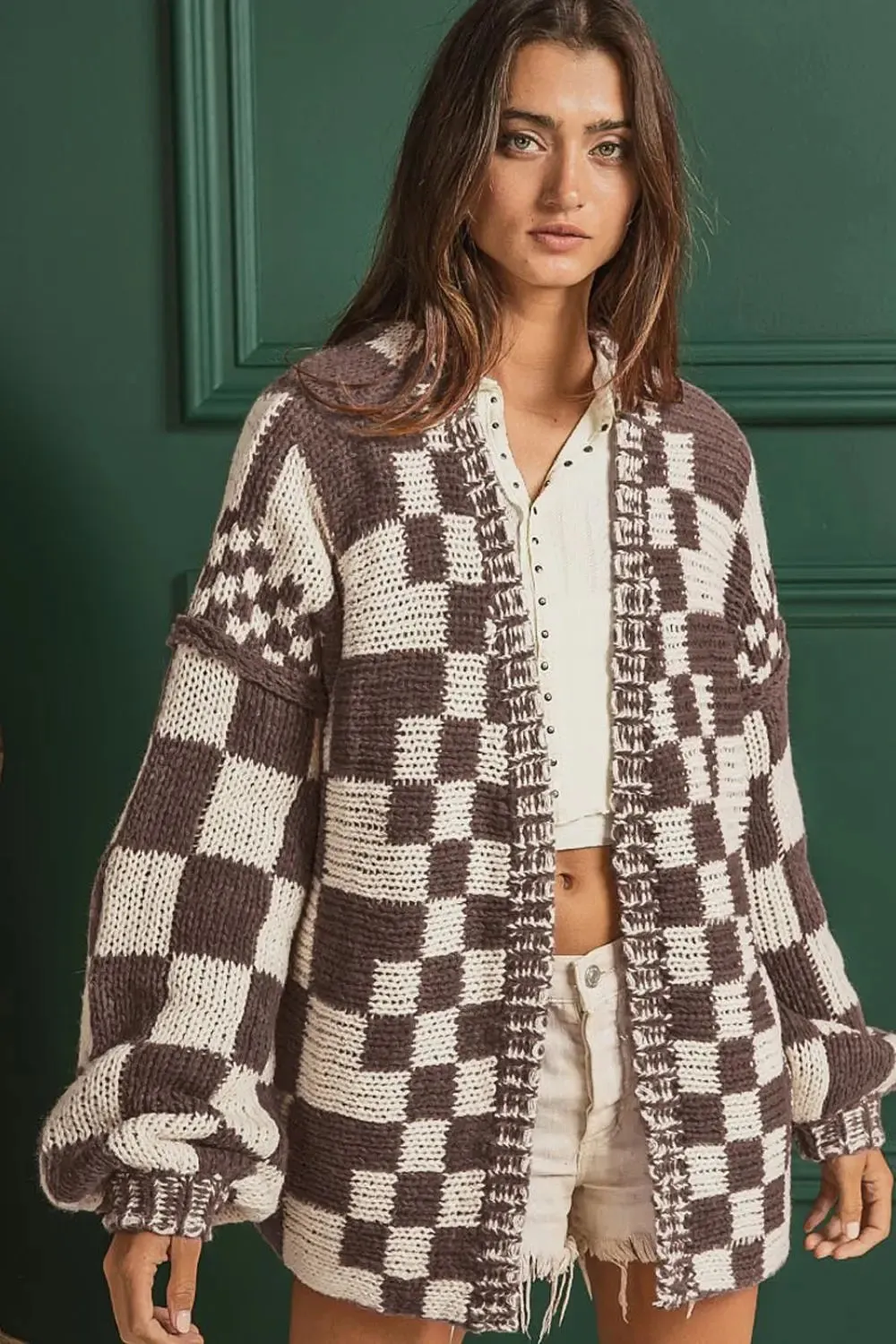 'Celandine' Checkered Drop Shoulder Cardigan
