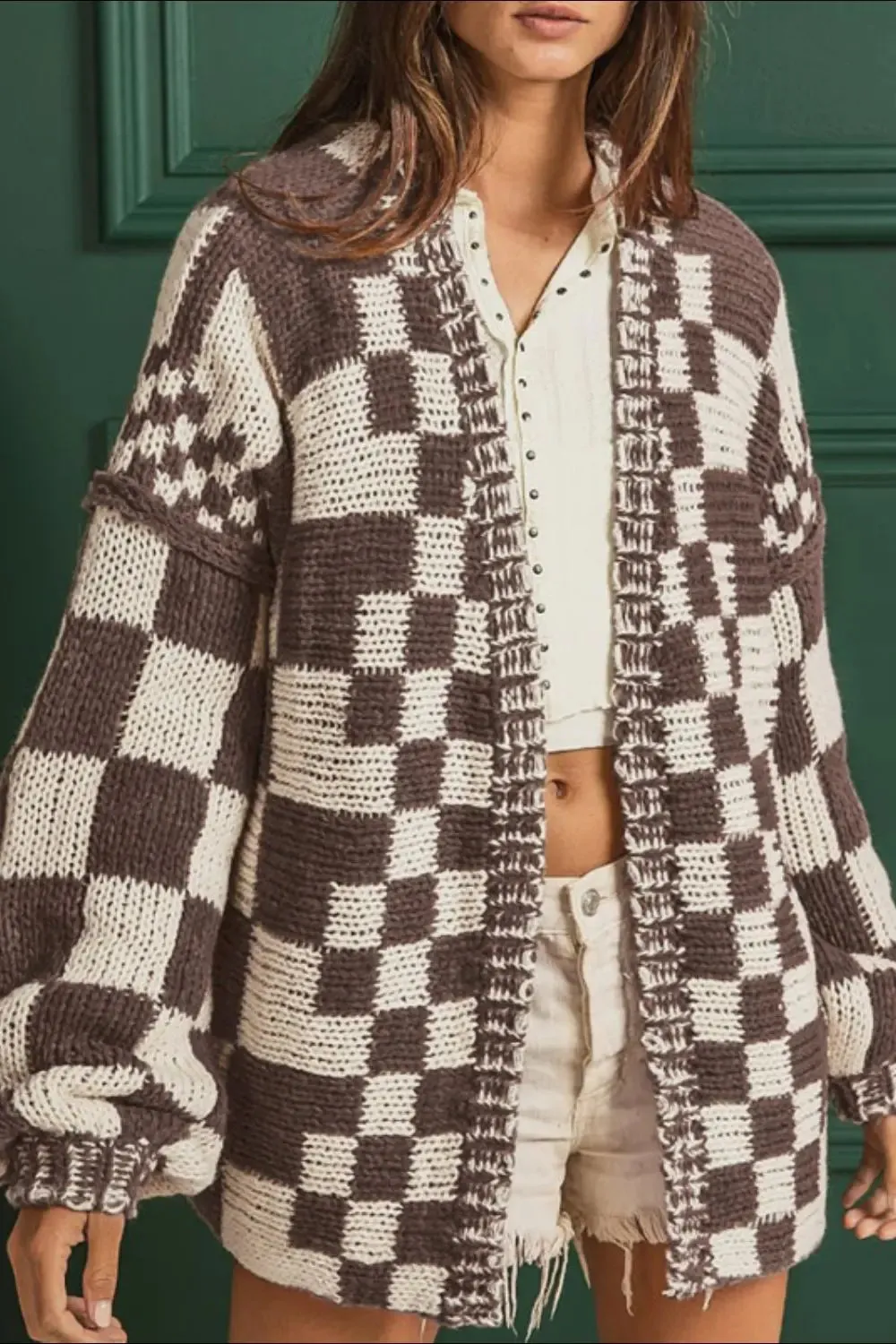 'Celandine' Checkered Drop Shoulder Cardigan