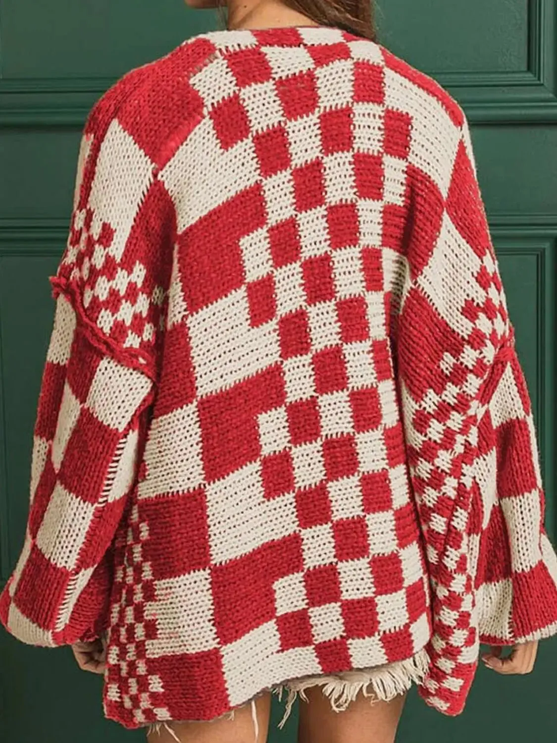 'Celandine' Checkered Drop Shoulder Cardigan
